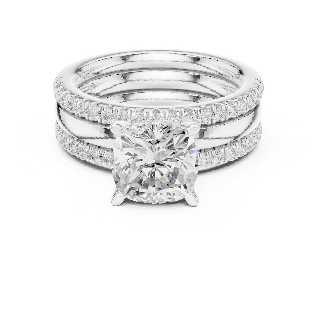 3.00 ct Cushion Multi-Band Bridal Ring Set 3ct White Gold