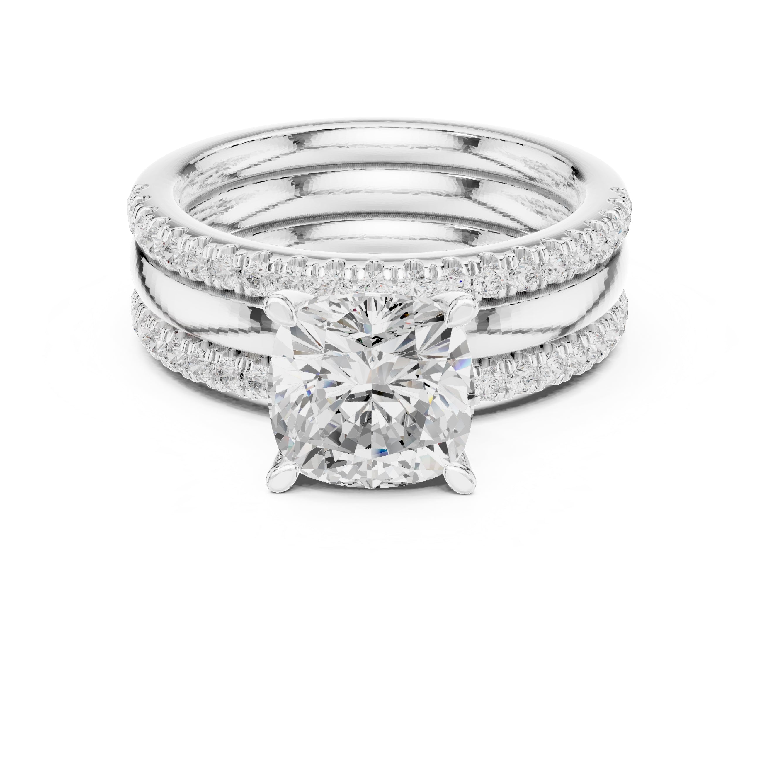 3.00 ct Cushion Multi-Band Bridal Ring Set 3ct White Gold