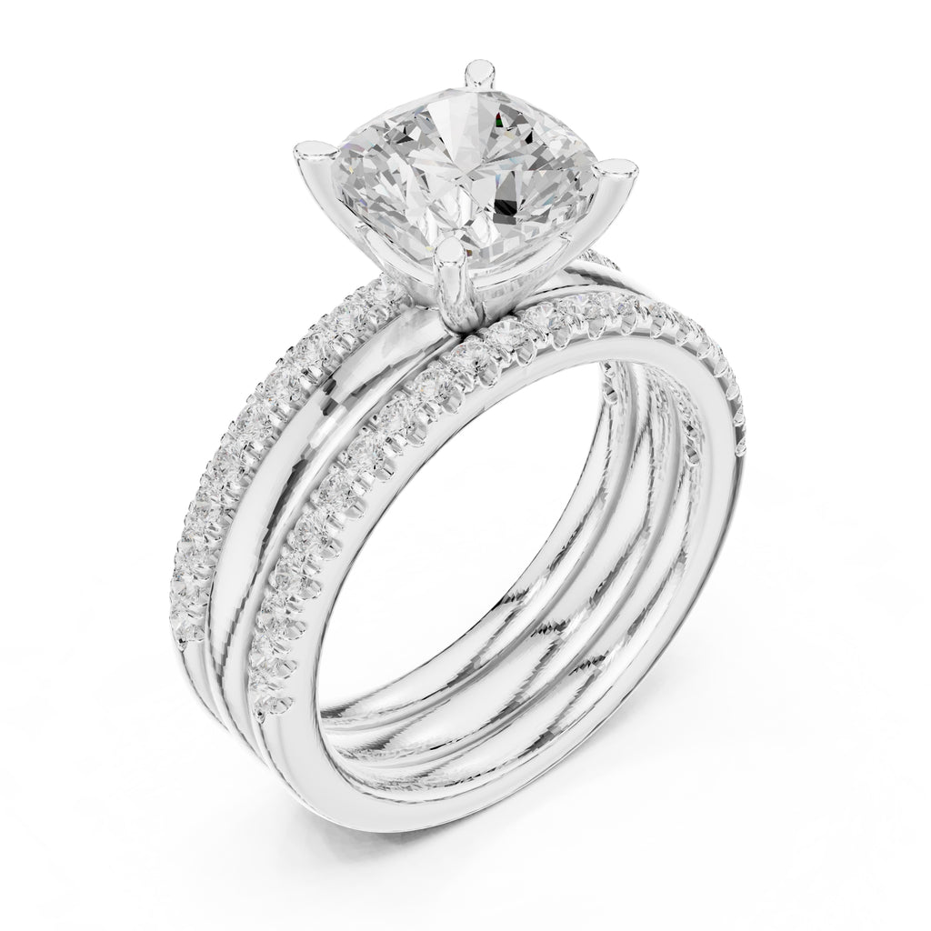 3.00 ct Cushion Multi-Band Bridal Ring Set 3ct White Gold