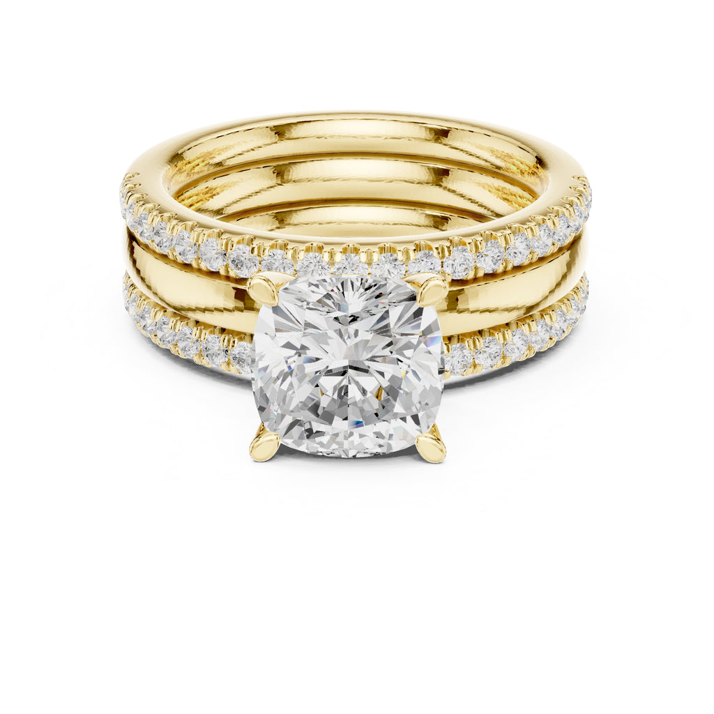 3.00 ct Cushion Multi-Band Bridal Ring Set 3ct Yellow Gold
