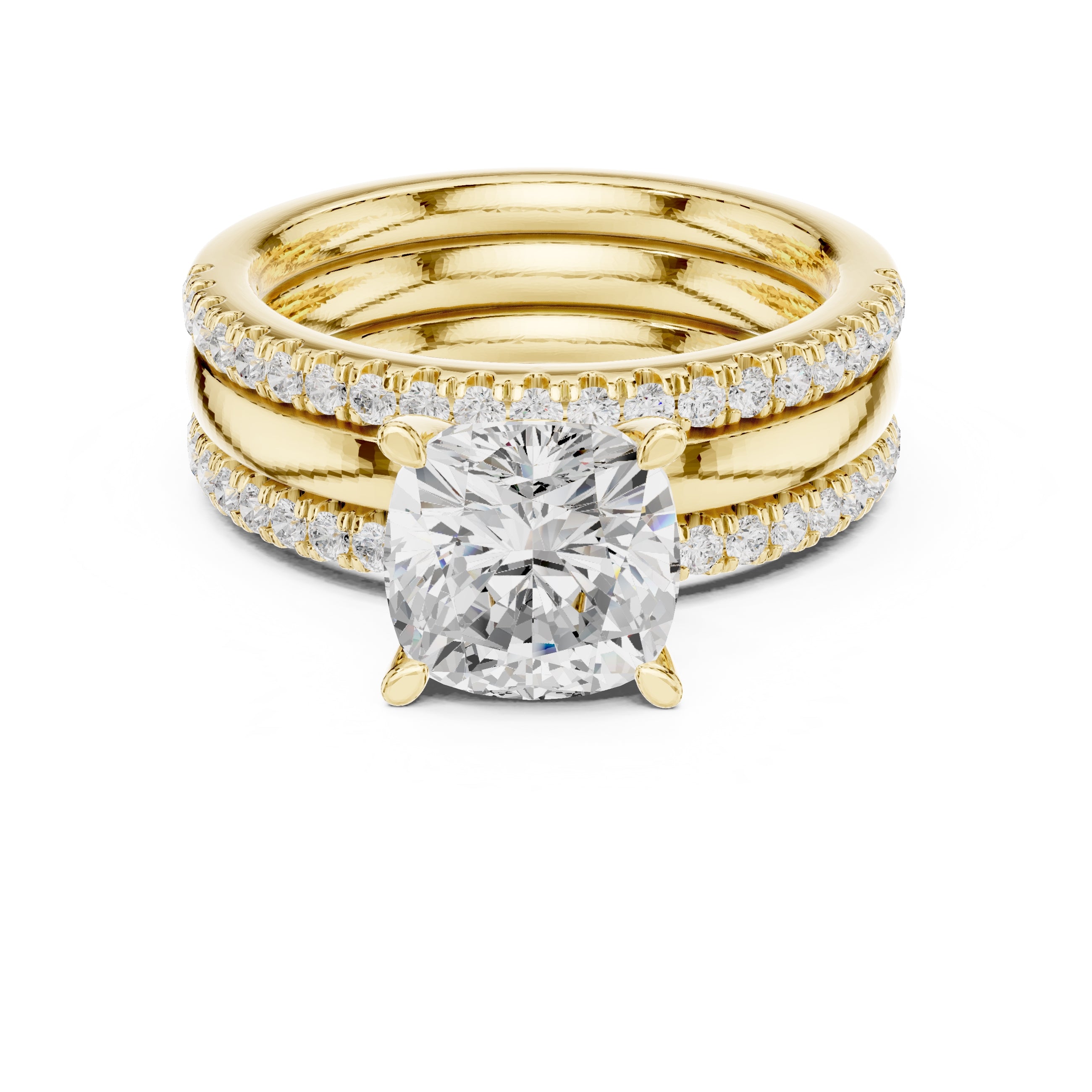 3.00 ct Cushion Multi-Band Bridal Ring Set 3ct Yellow Gold
