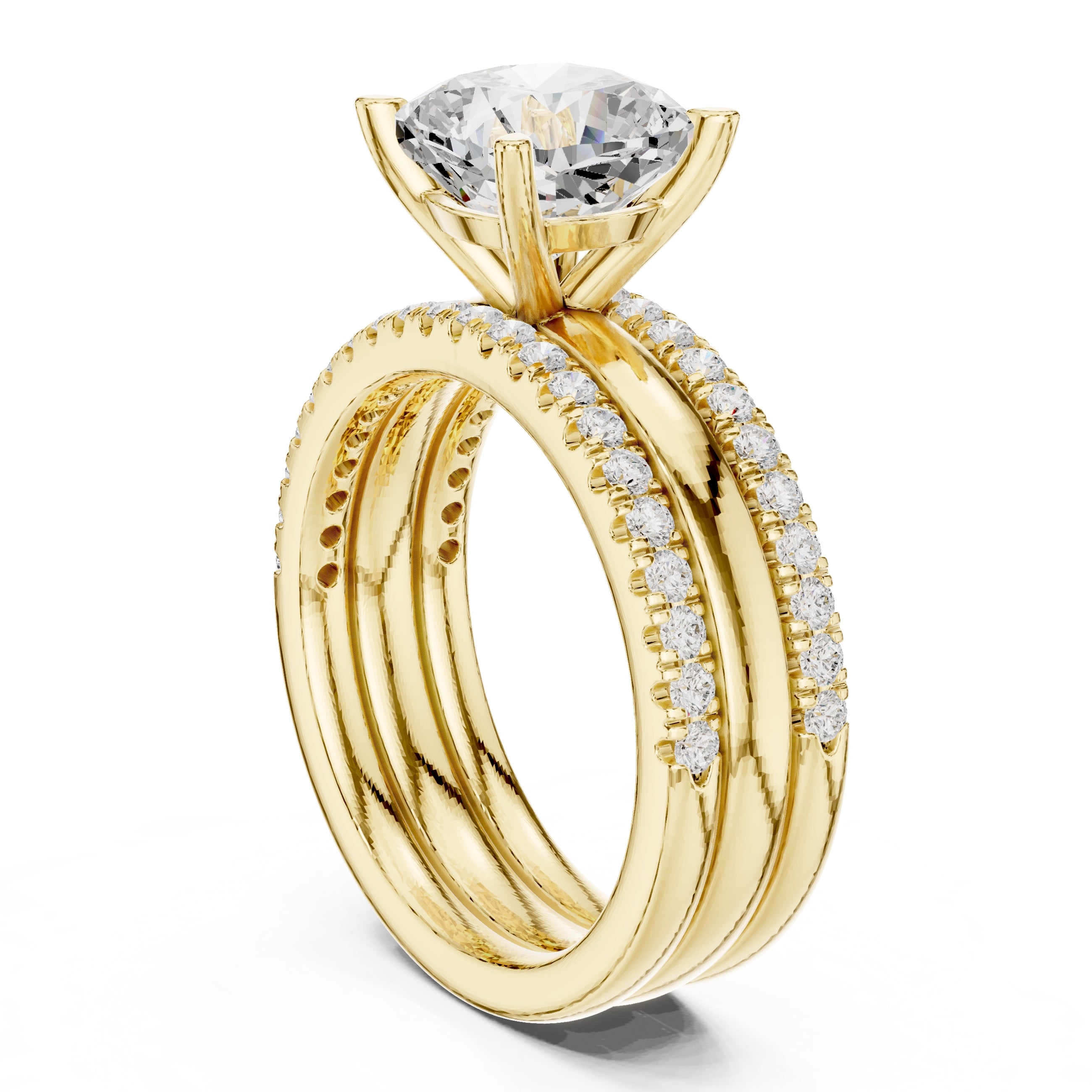 3.00 ct Cushion Multi-Band Bridal Ring Set 3ct Yellow Gold
