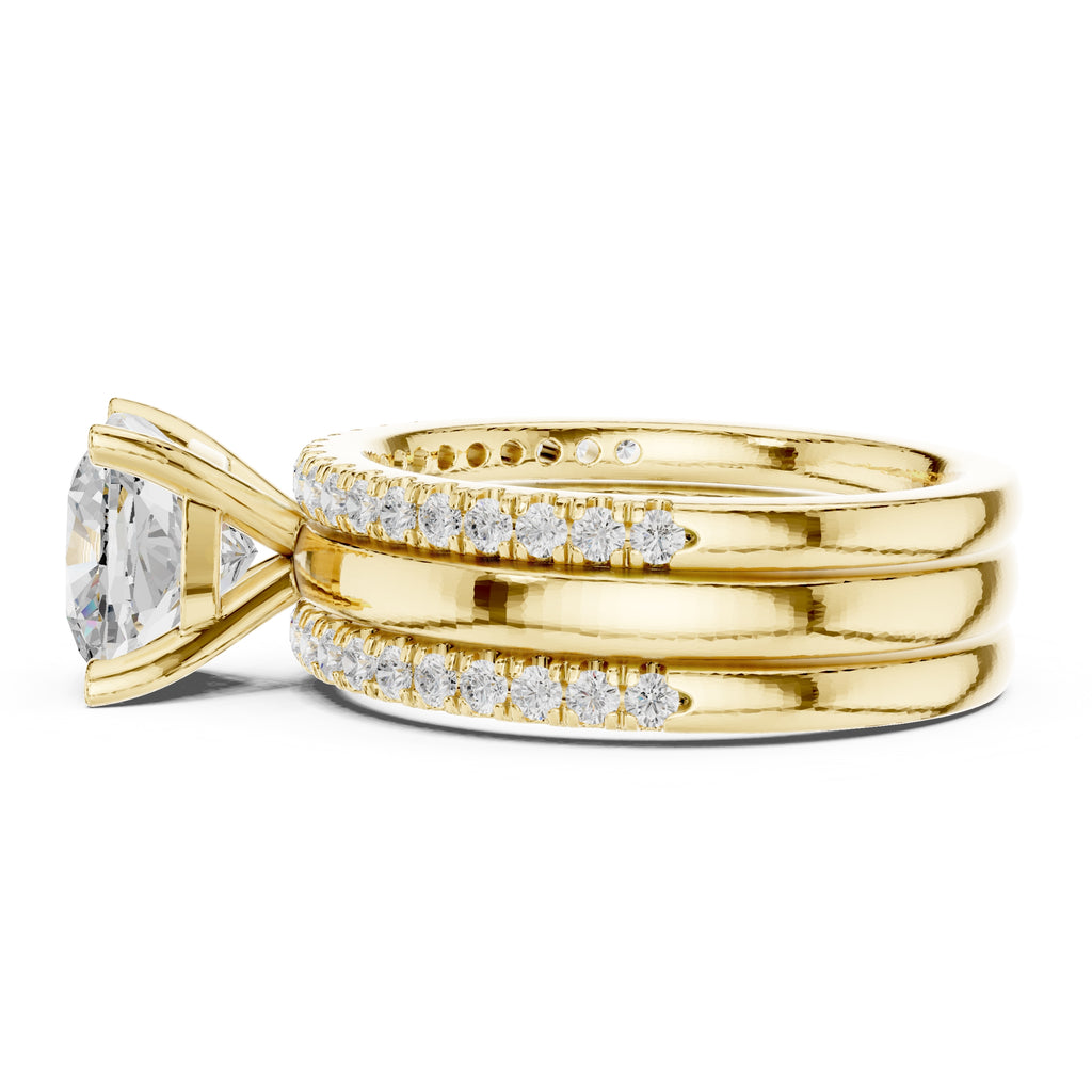 3.00 ct Cushion Multi-Band Bridal Ring Set 3ct Yellow Gold