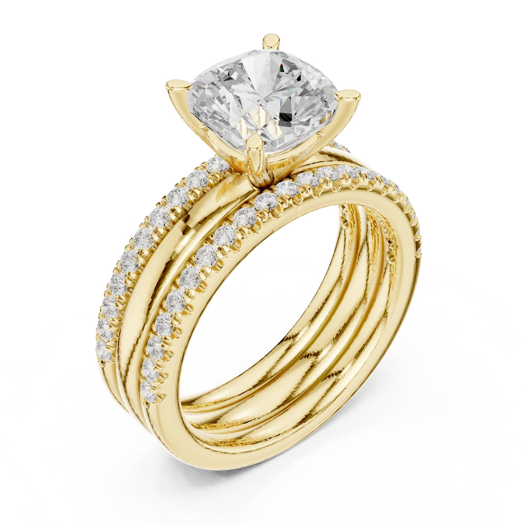 3.00 ct Cushion Multi-Band Bridal Ring Set 3ct Yellow Gold
