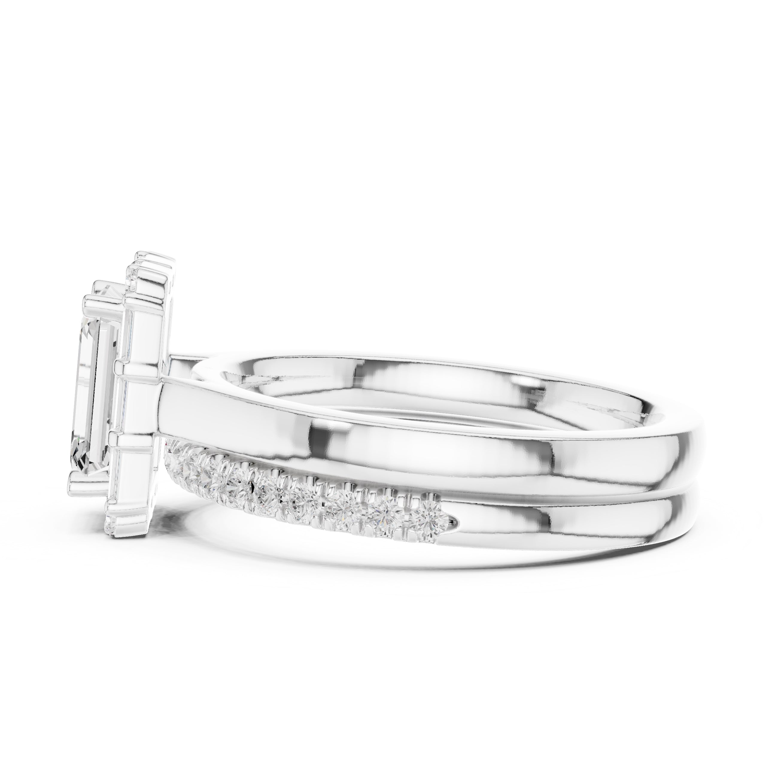 1.50 ct Emerald Cut Baguette Halo Bridal Set 1.5ct White Gold