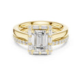 1.50 ct Emerald Cut Baguette Halo Bridal Set 1.5ct Yellow Gold