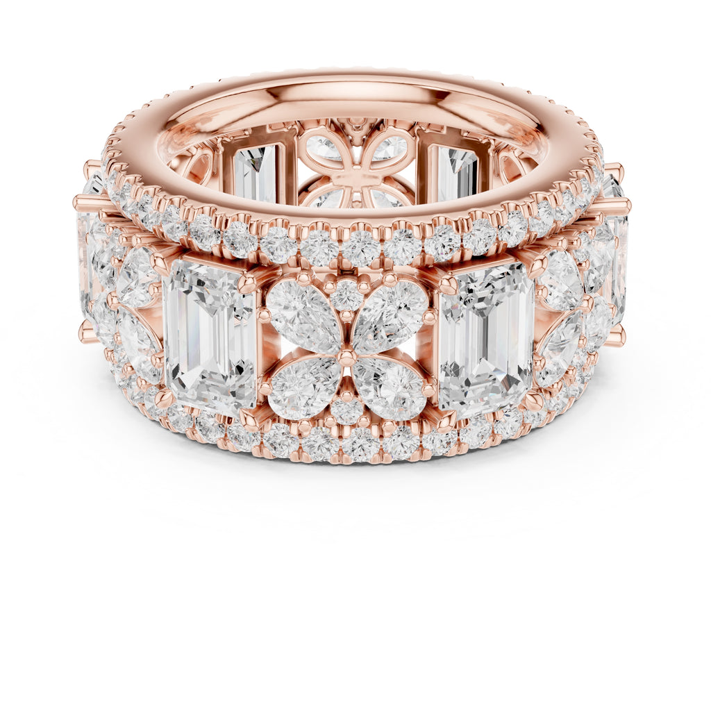 Emerald Cut & Pear Cluster Band Rose Gold