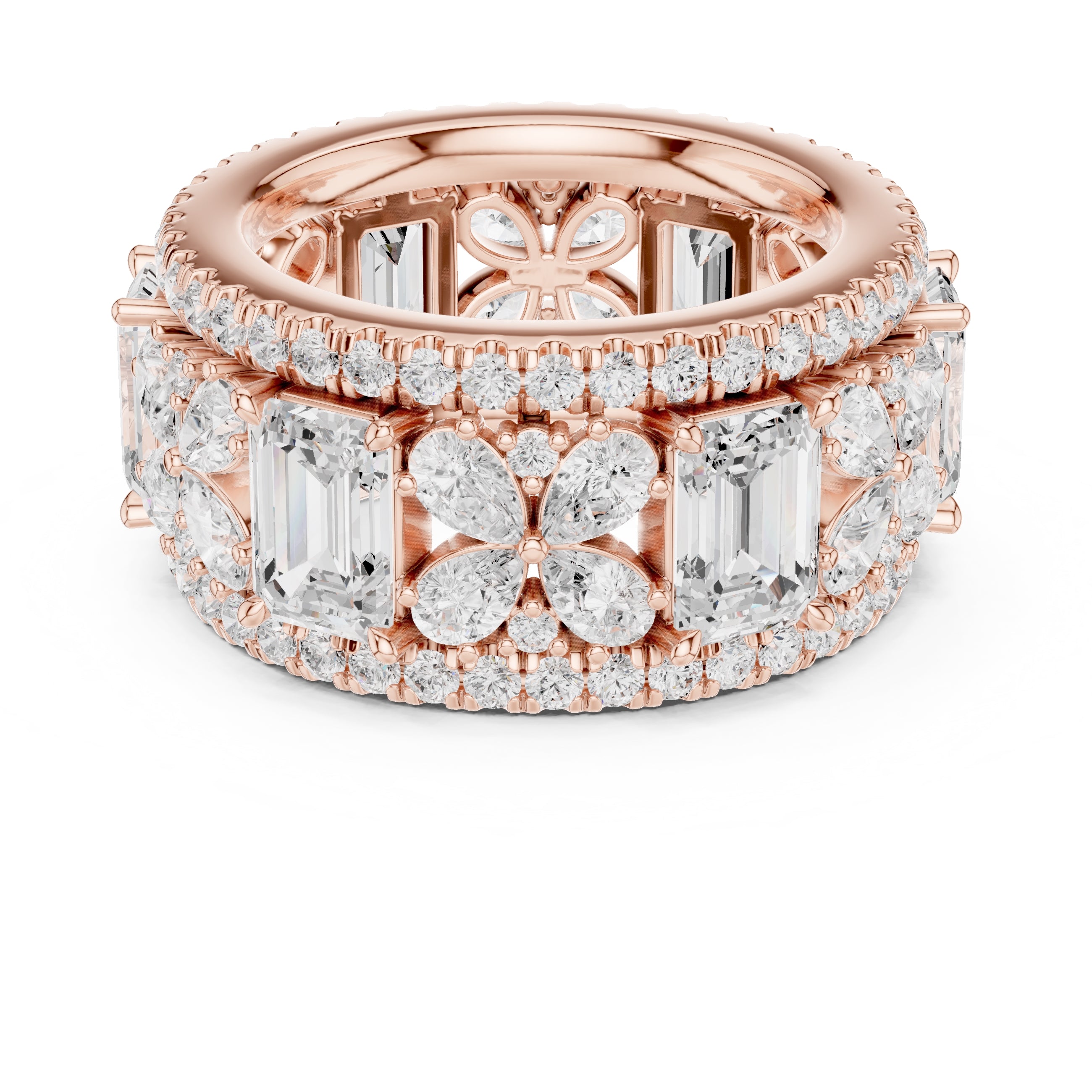 Emerald Cut & Pear Cluster Band Rose Gold