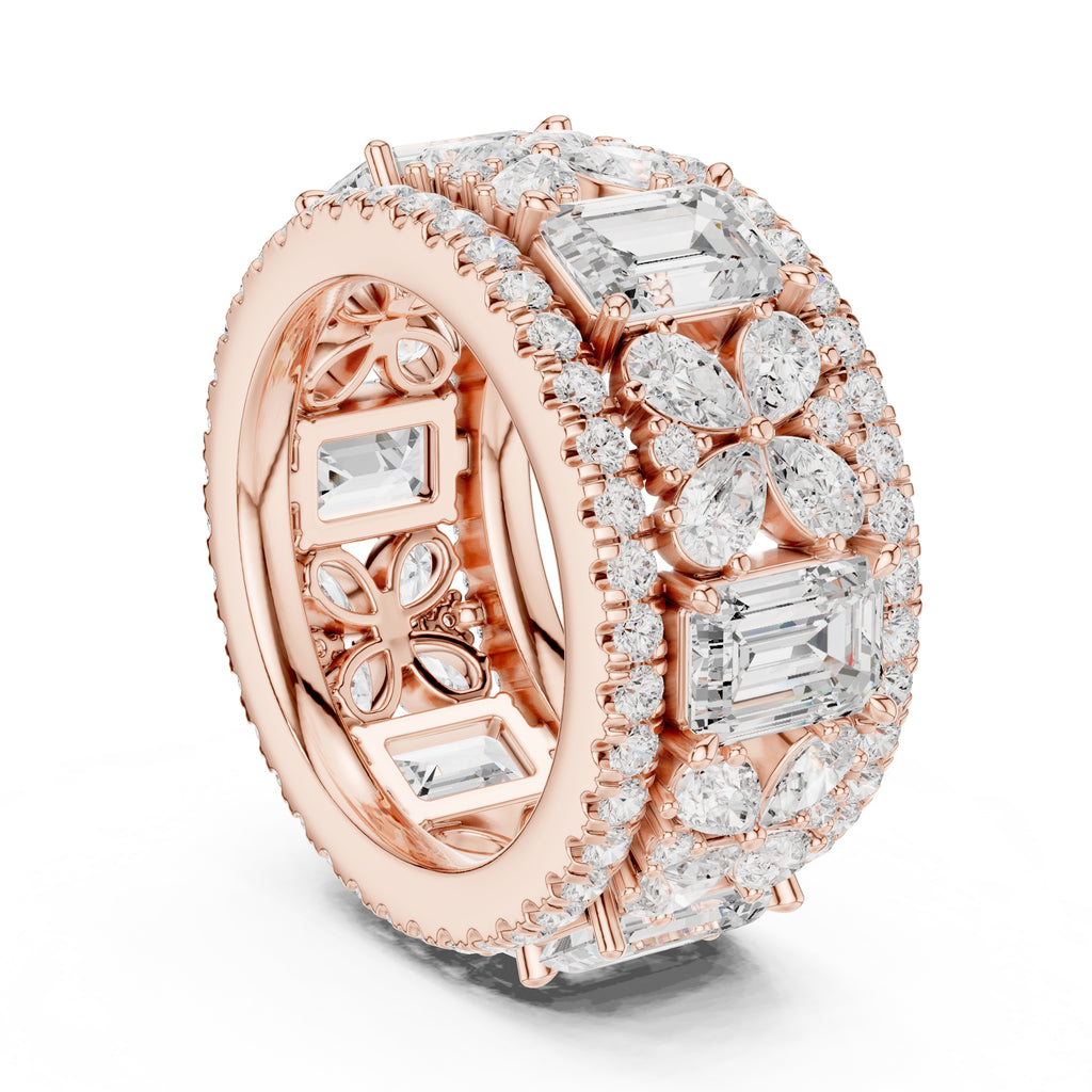 Emerald Cut & Pear Cluster Band Rose Gold