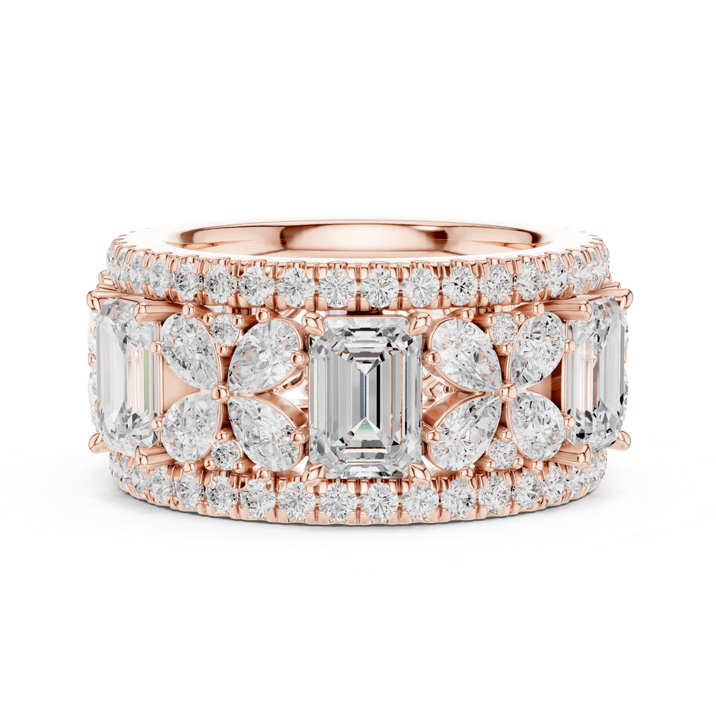 Emerald Cut & Pear Cluster Band Rose Gold