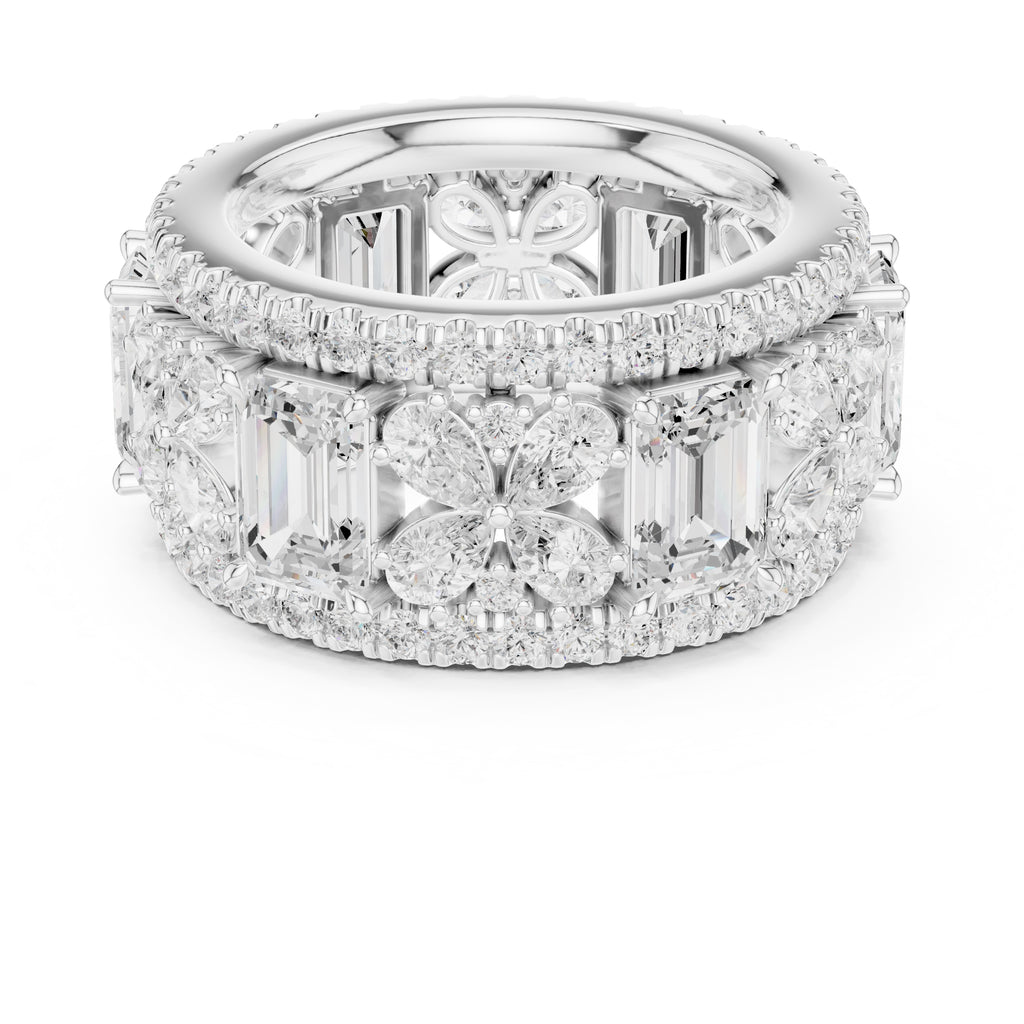 Emerald Cut & Pear Cluster Band White Gold