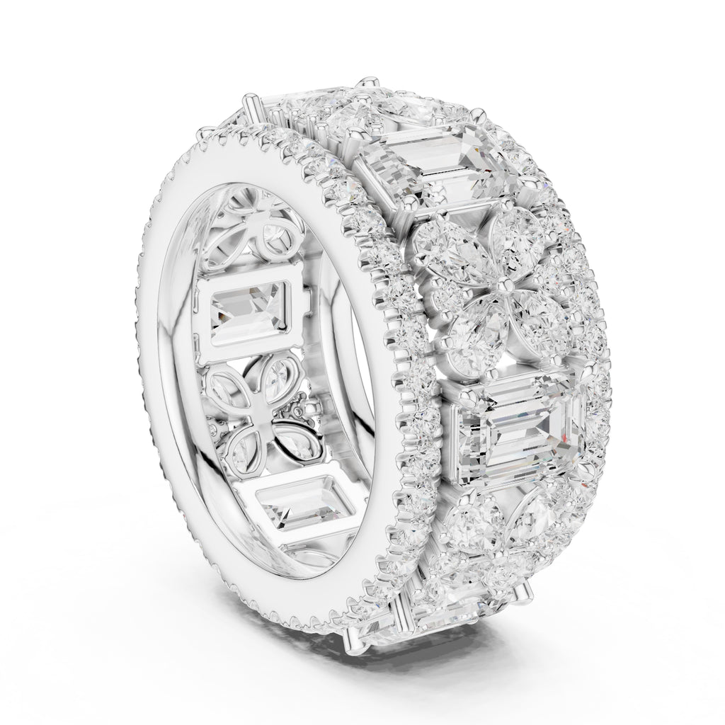 Emerald Cut & Pear Cluster Band White Gold