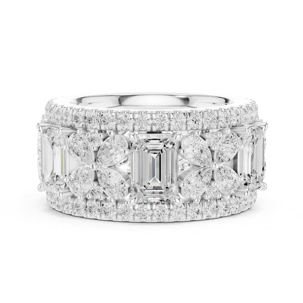 Emerald Cut & Pear Cluster Band White Gold