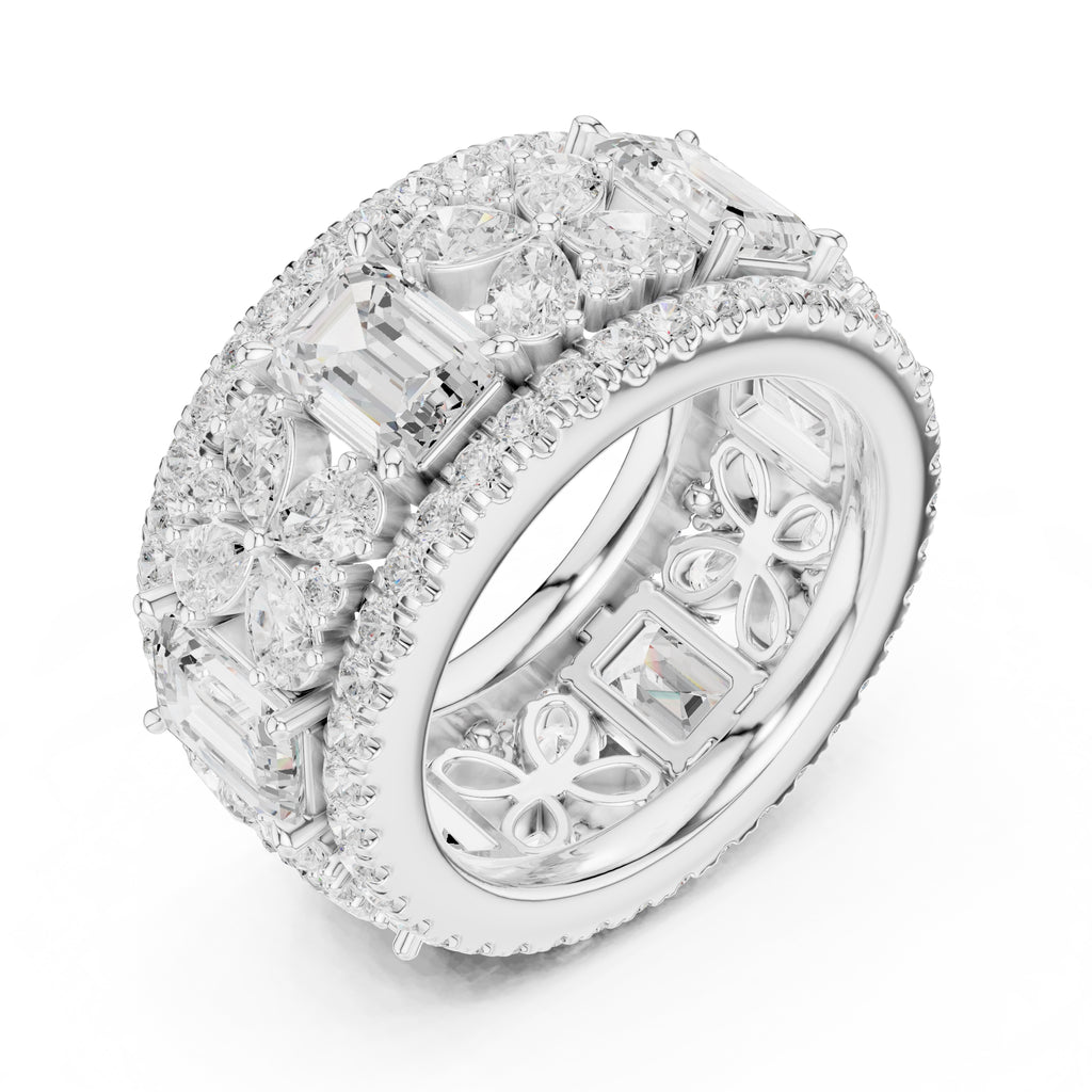 Emerald Cut & Pear Cluster Band White Gold