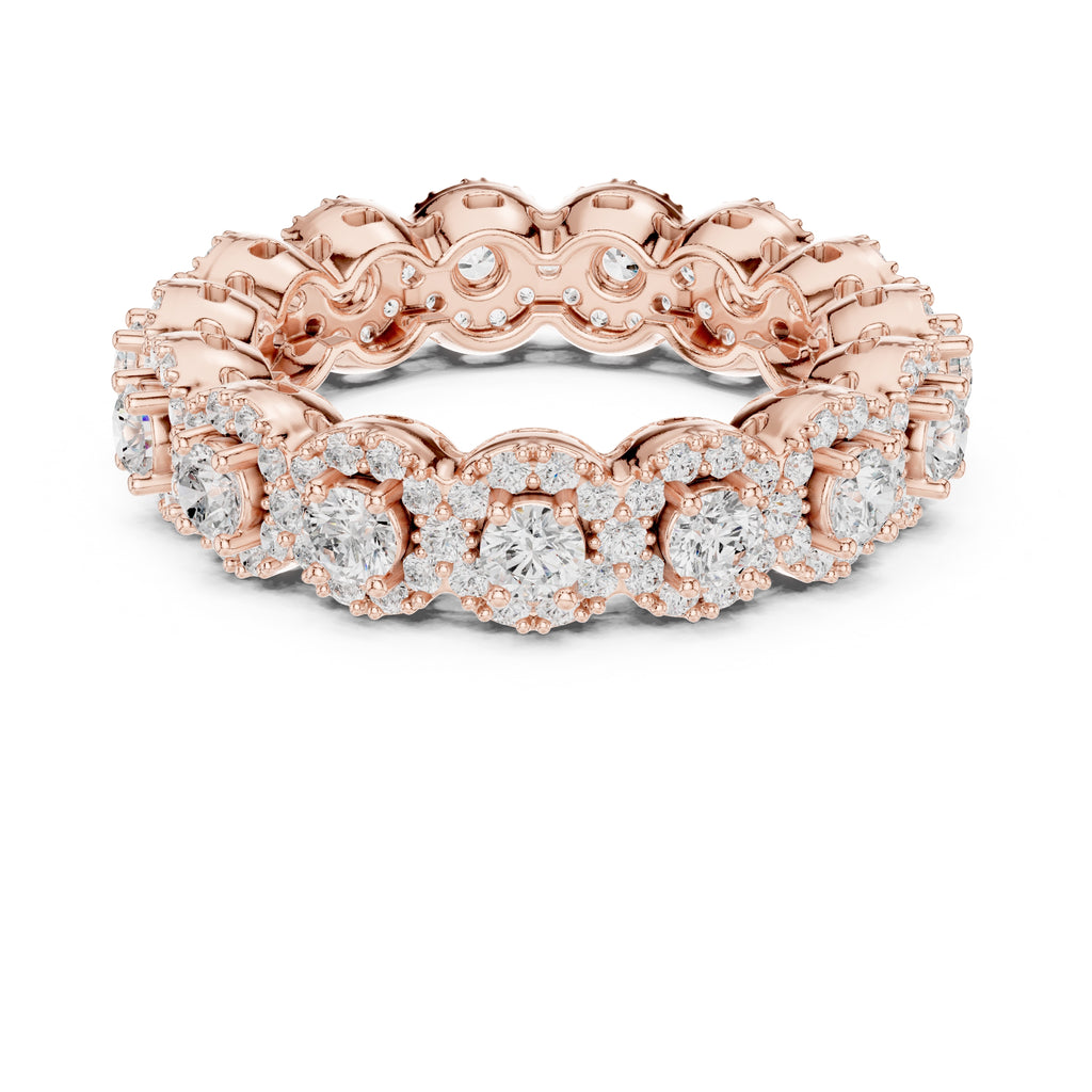 Round Halo Cluster Eternity Band Rose Gold