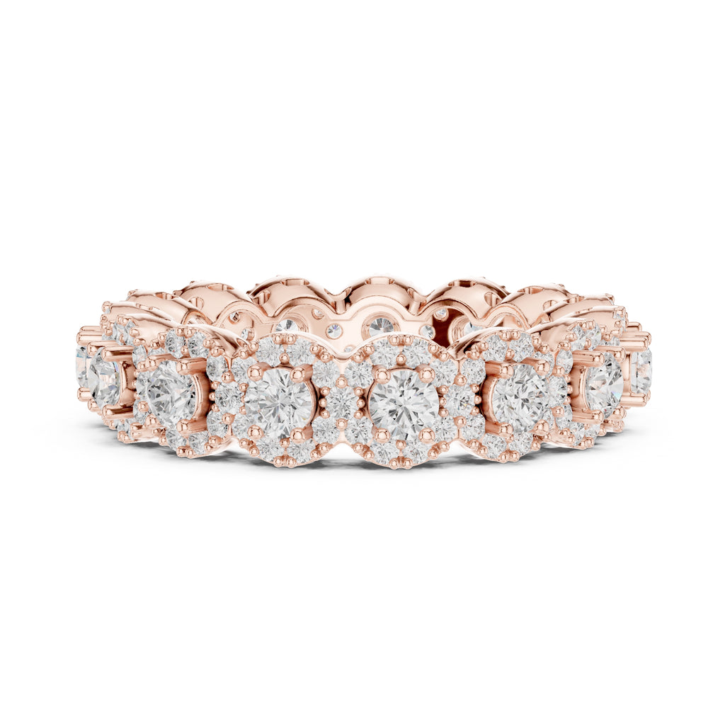 Round Halo Cluster Eternity Band Rose Gold