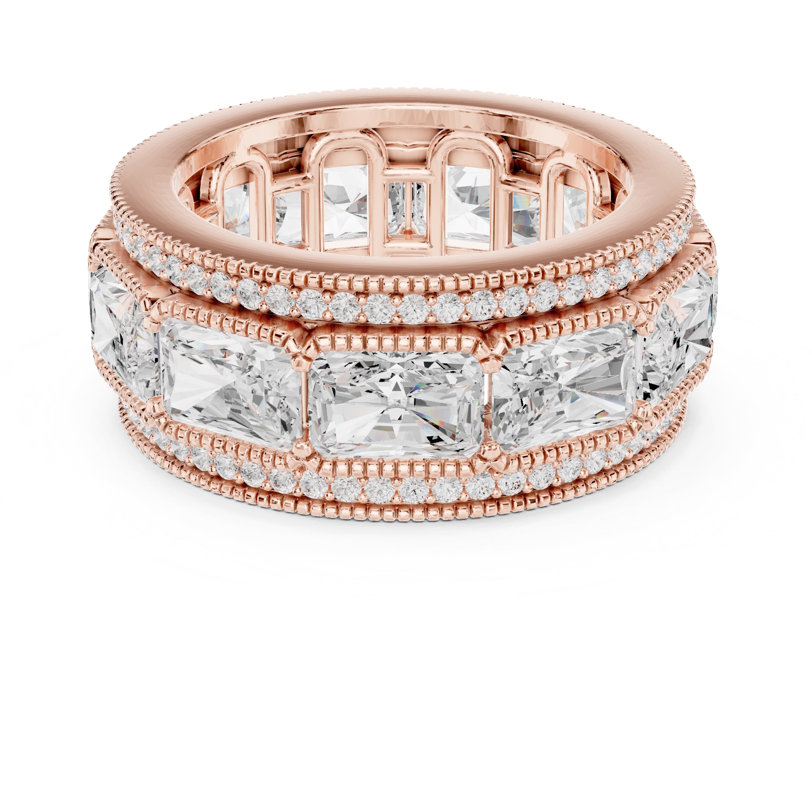 Radiant Cut & Milgrain Eternity Band Rose Gold
