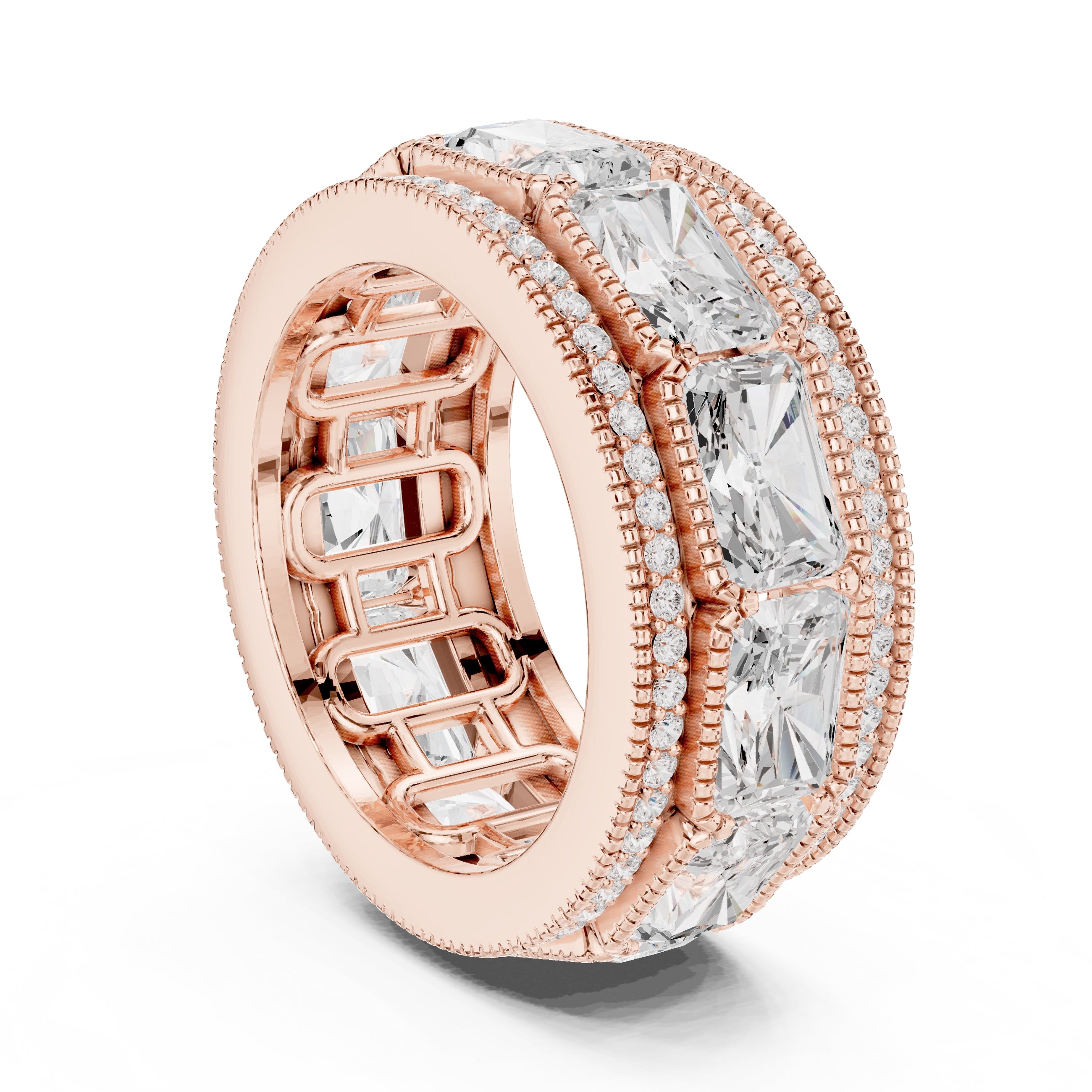 Radiant Cut & Milgrain Eternity Band Rose Gold