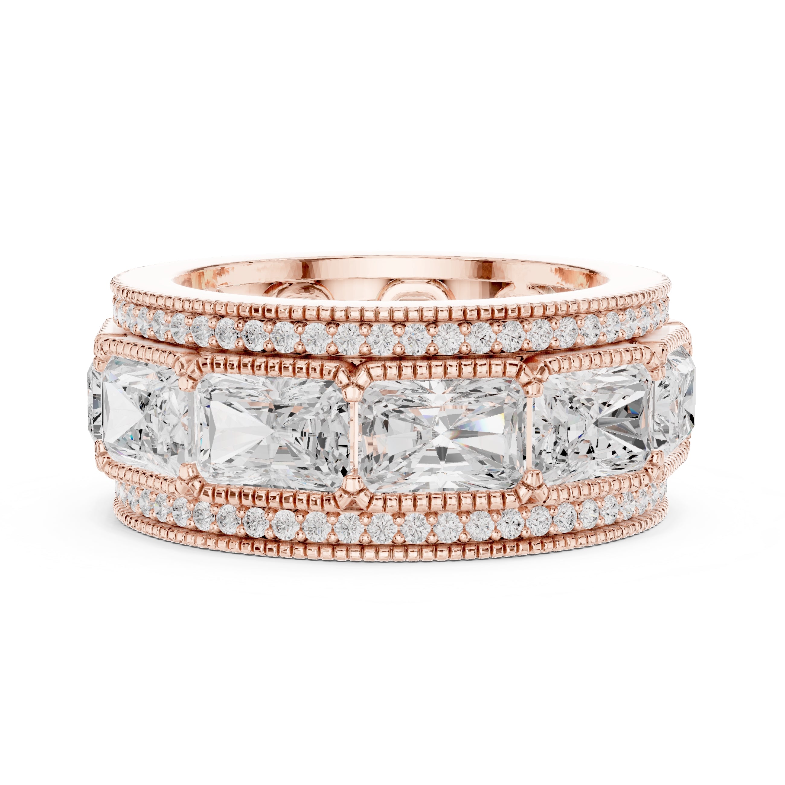 Radiant Cut & Milgrain Eternity Band Rose Gold