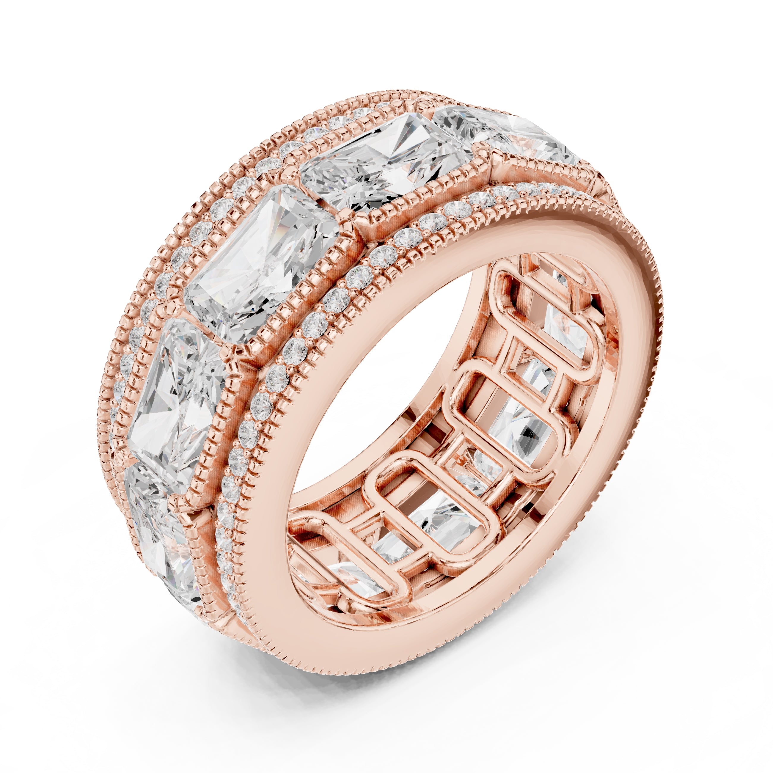 Radiant Cut & Milgrain Eternity Band Rose Gold