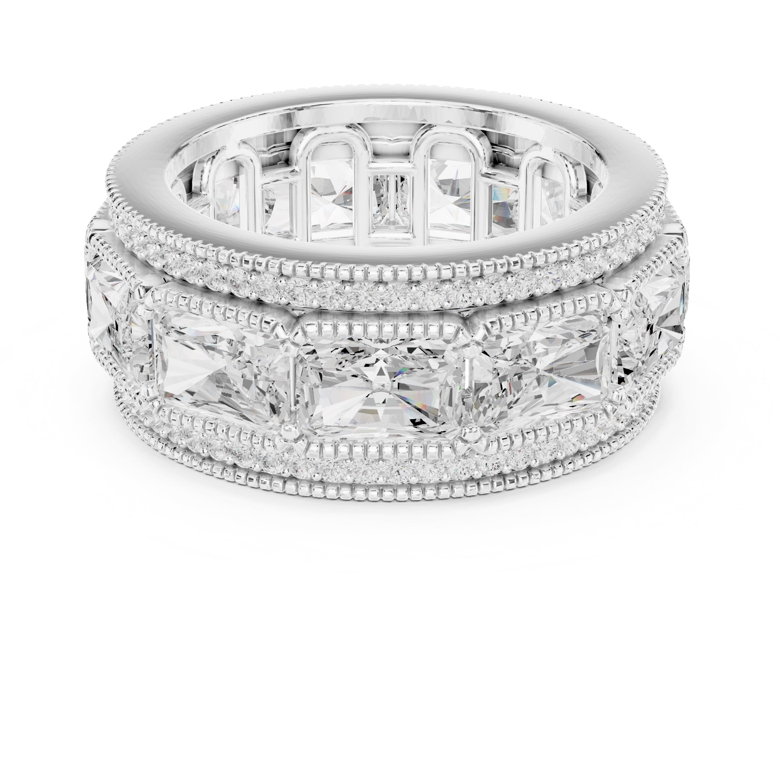 Radiant Cut & Milgrain Eternity Band White Gold