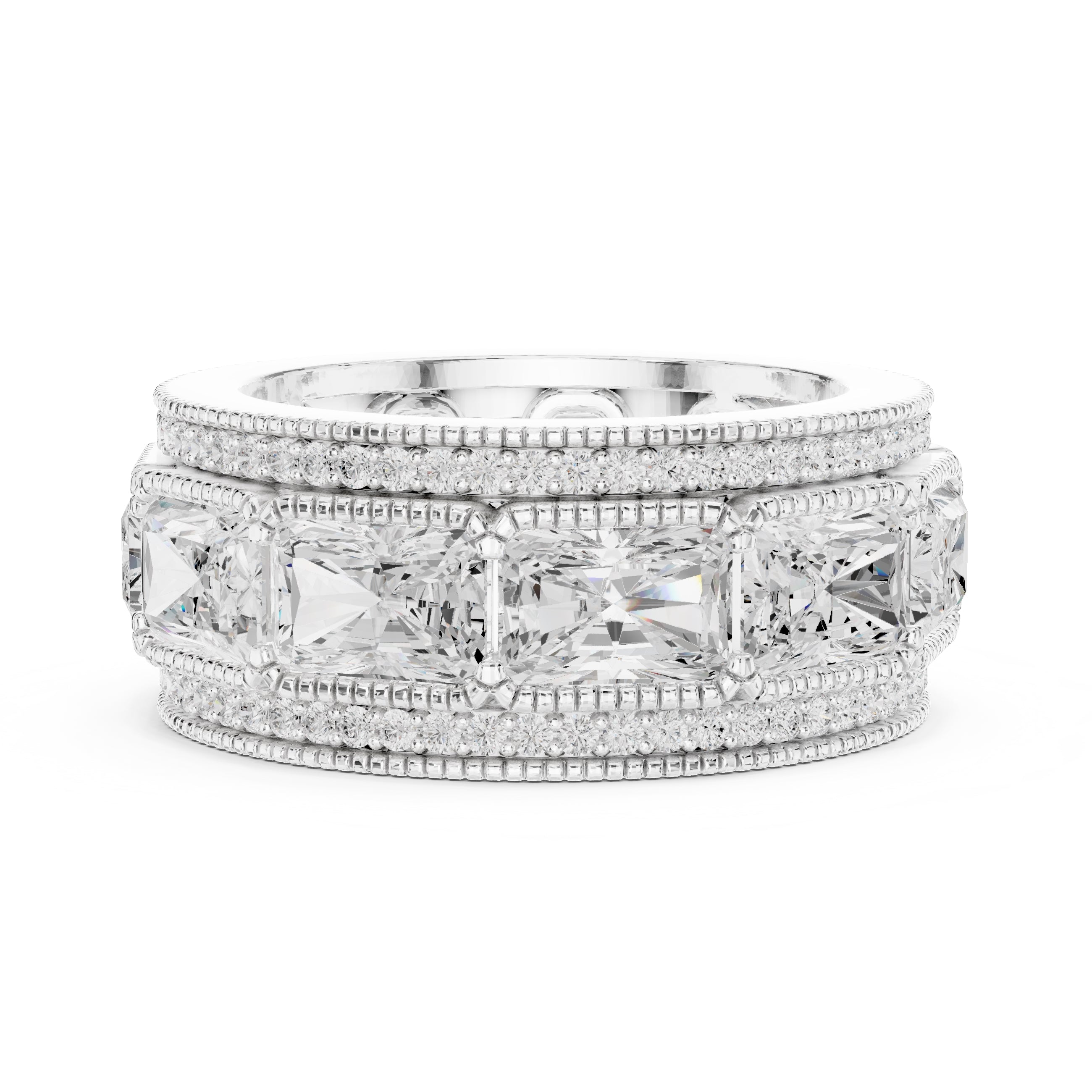 Radiant Cut & Milgrain Eternity Band White Gold