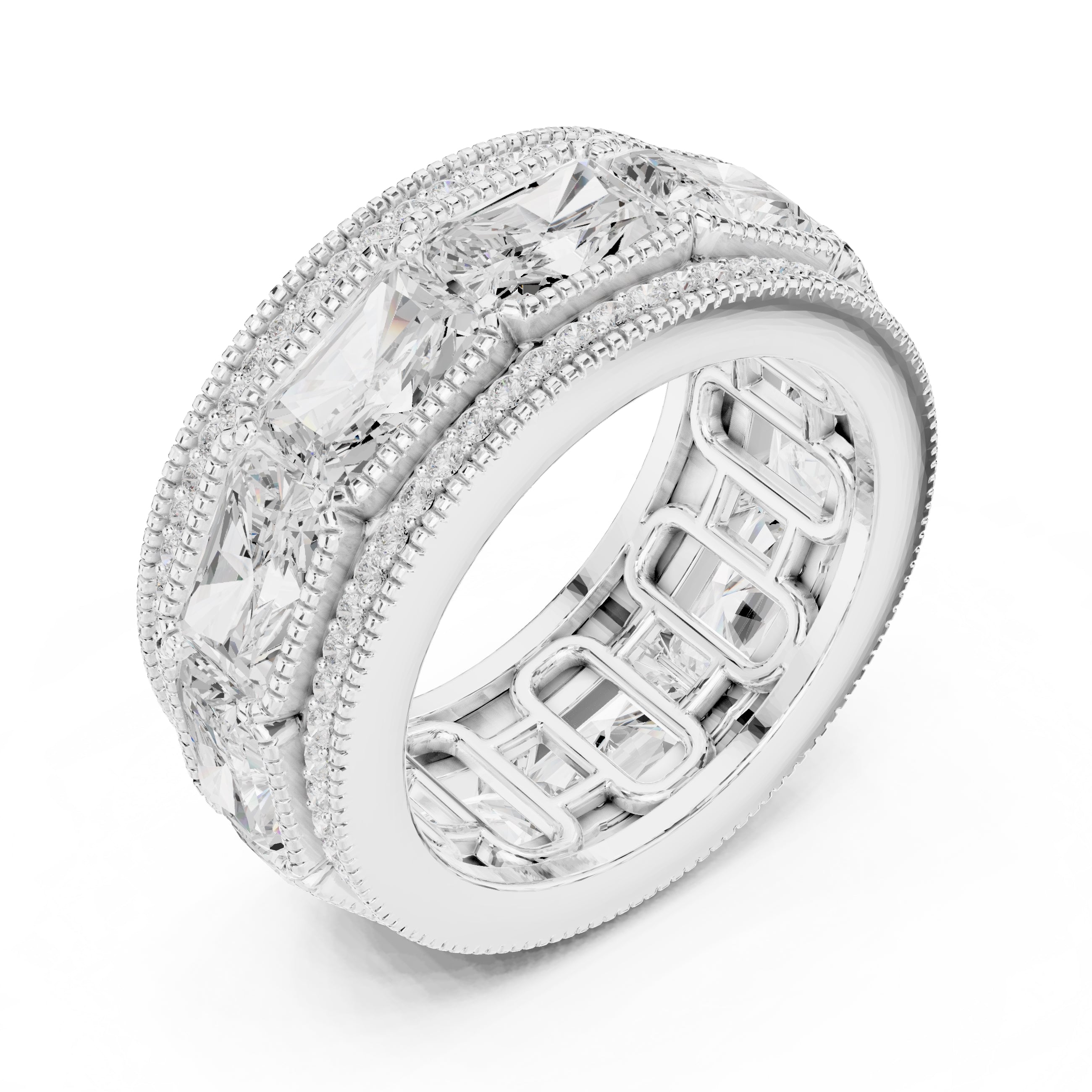 Radiant Cut & Milgrain Eternity Band White Gold