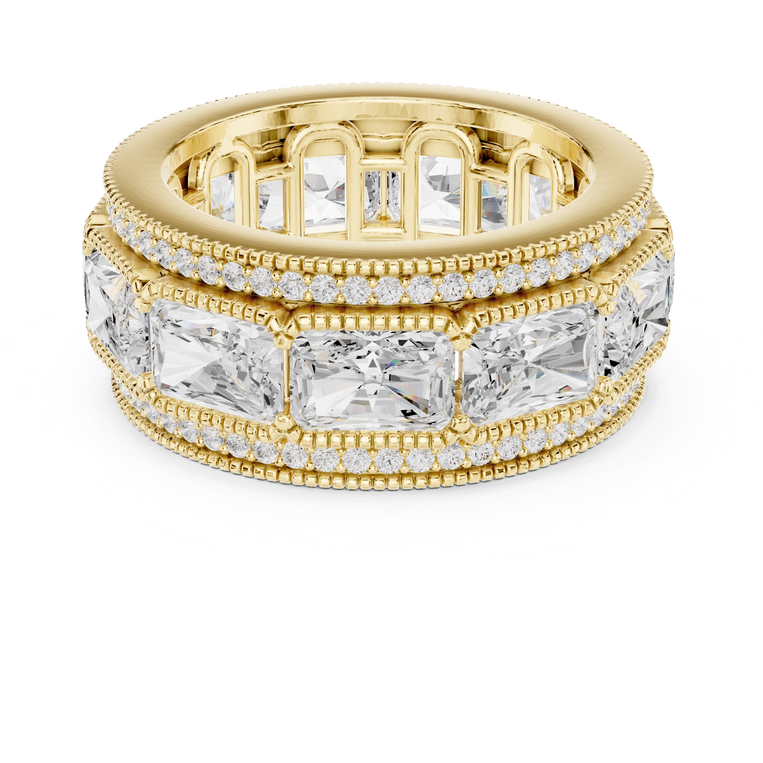 Radiant Cut & Milgrain Eternity Band Yellow Gold