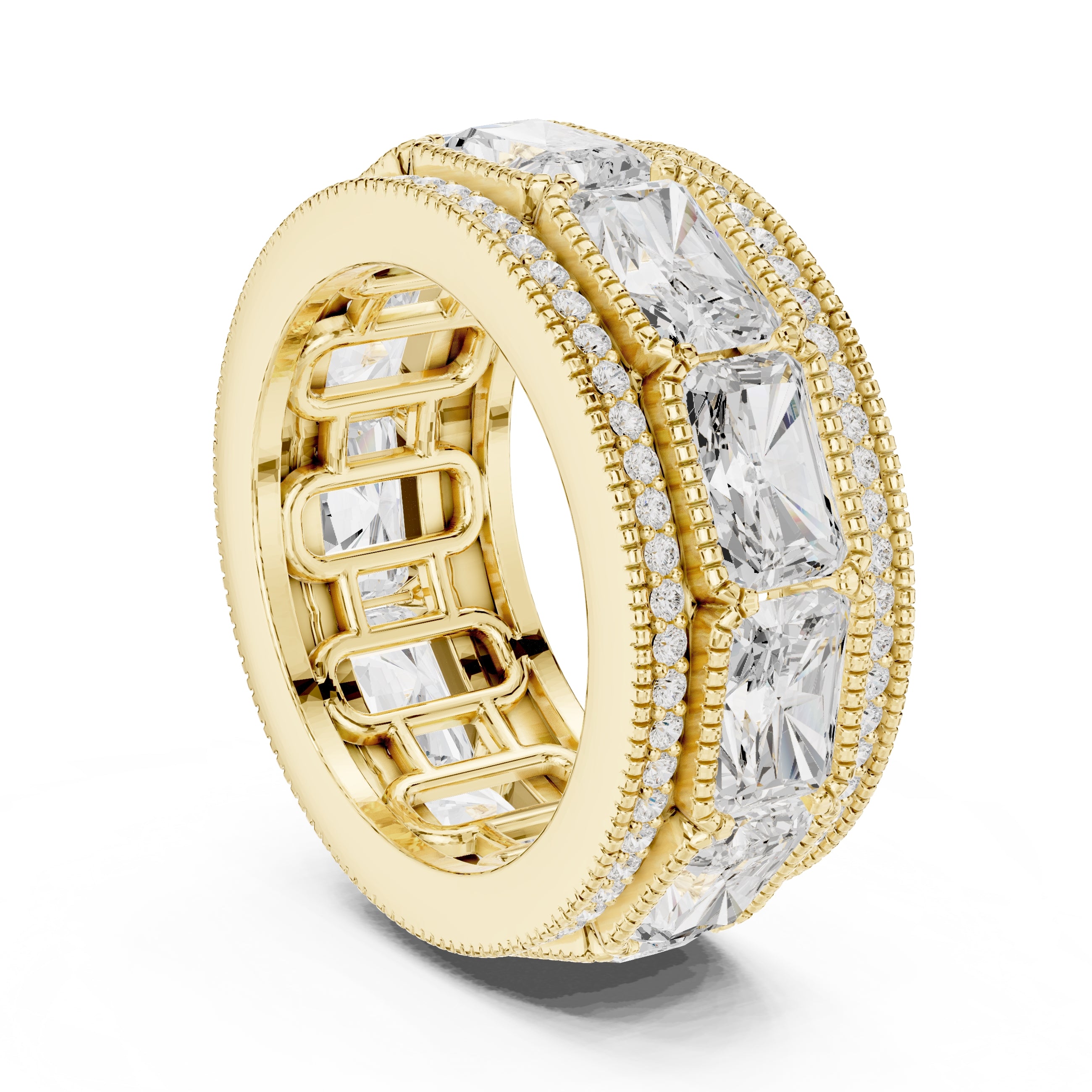 Radiant Cut & Milgrain Eternity Band Yellow Gold