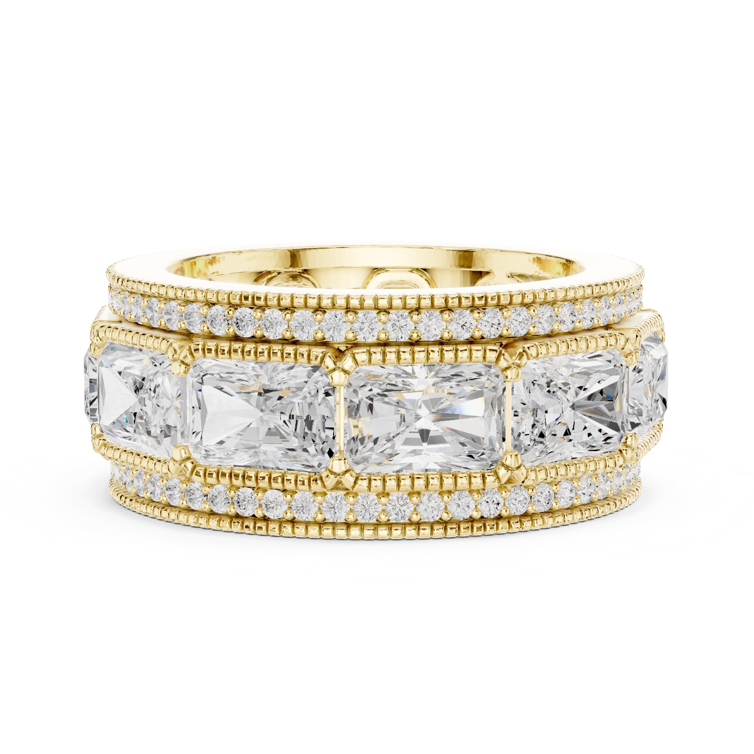 Radiant Cut & Milgrain Eternity Band Yellow Gold