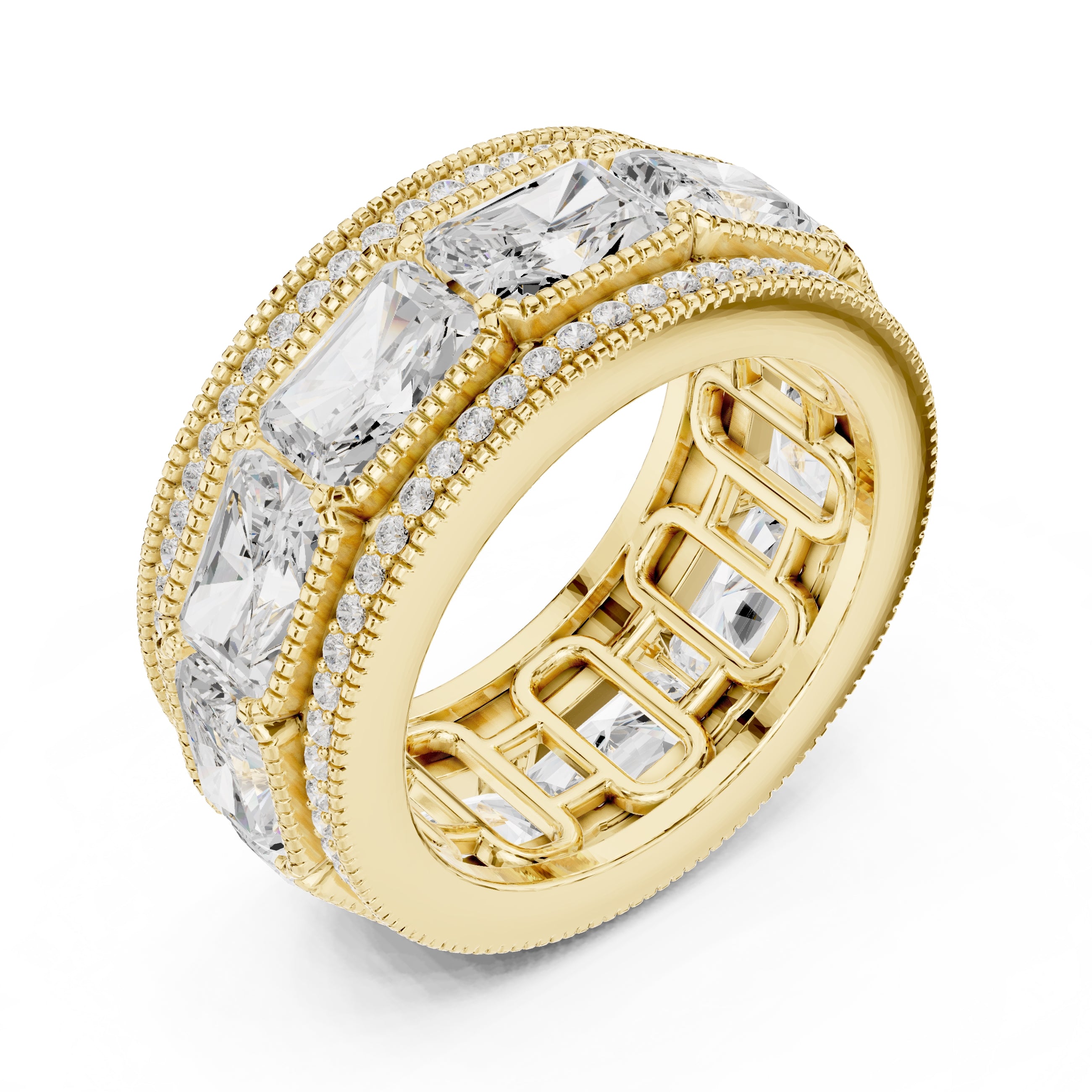 Radiant Cut & Milgrain Eternity Band Yellow Gold