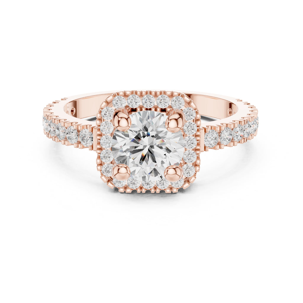 1.00 ct Round Stone Pave Engagement Ring 1ct Rose Gold