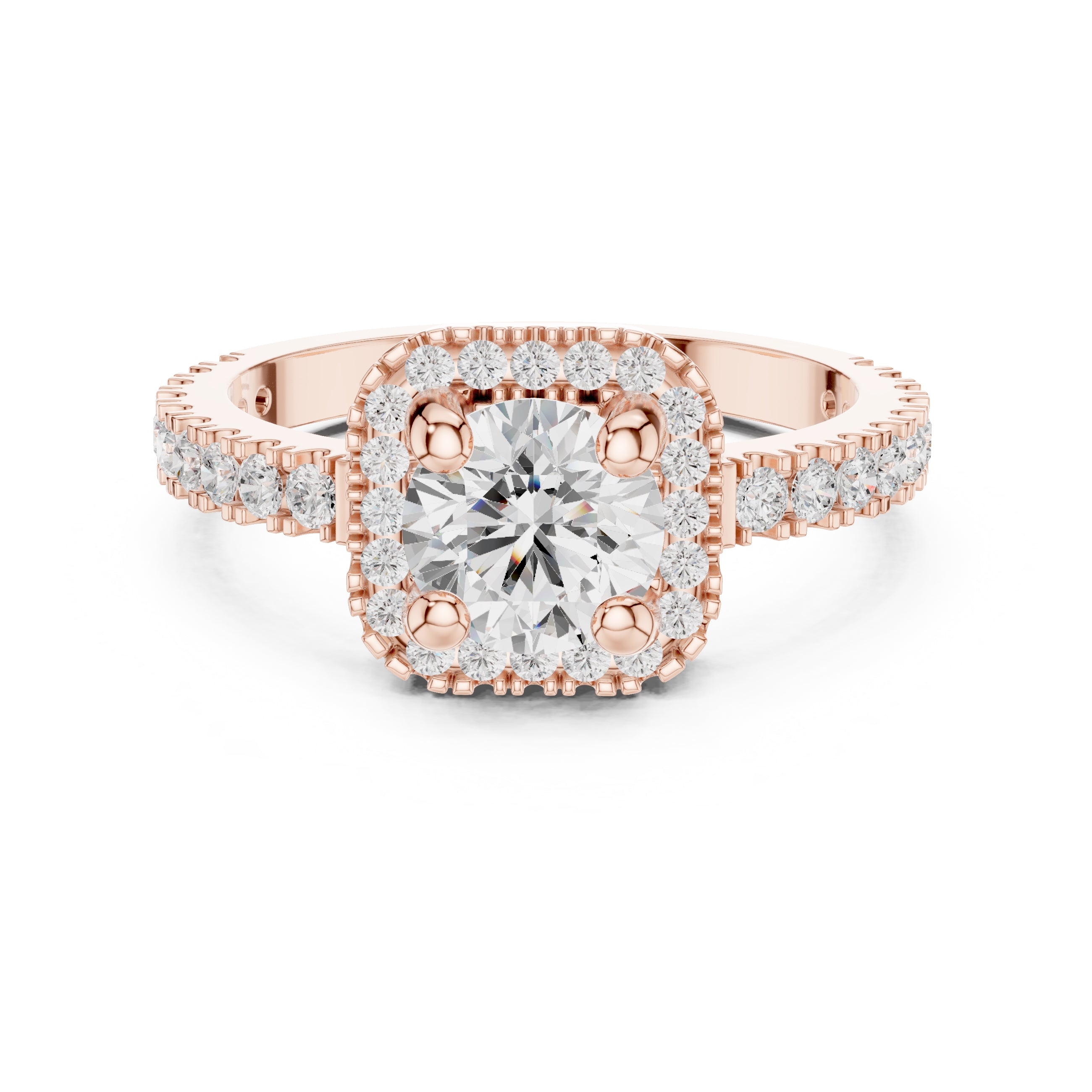 1.00 ct Round Stone Pave Engagement Ring 1ct Rose Gold