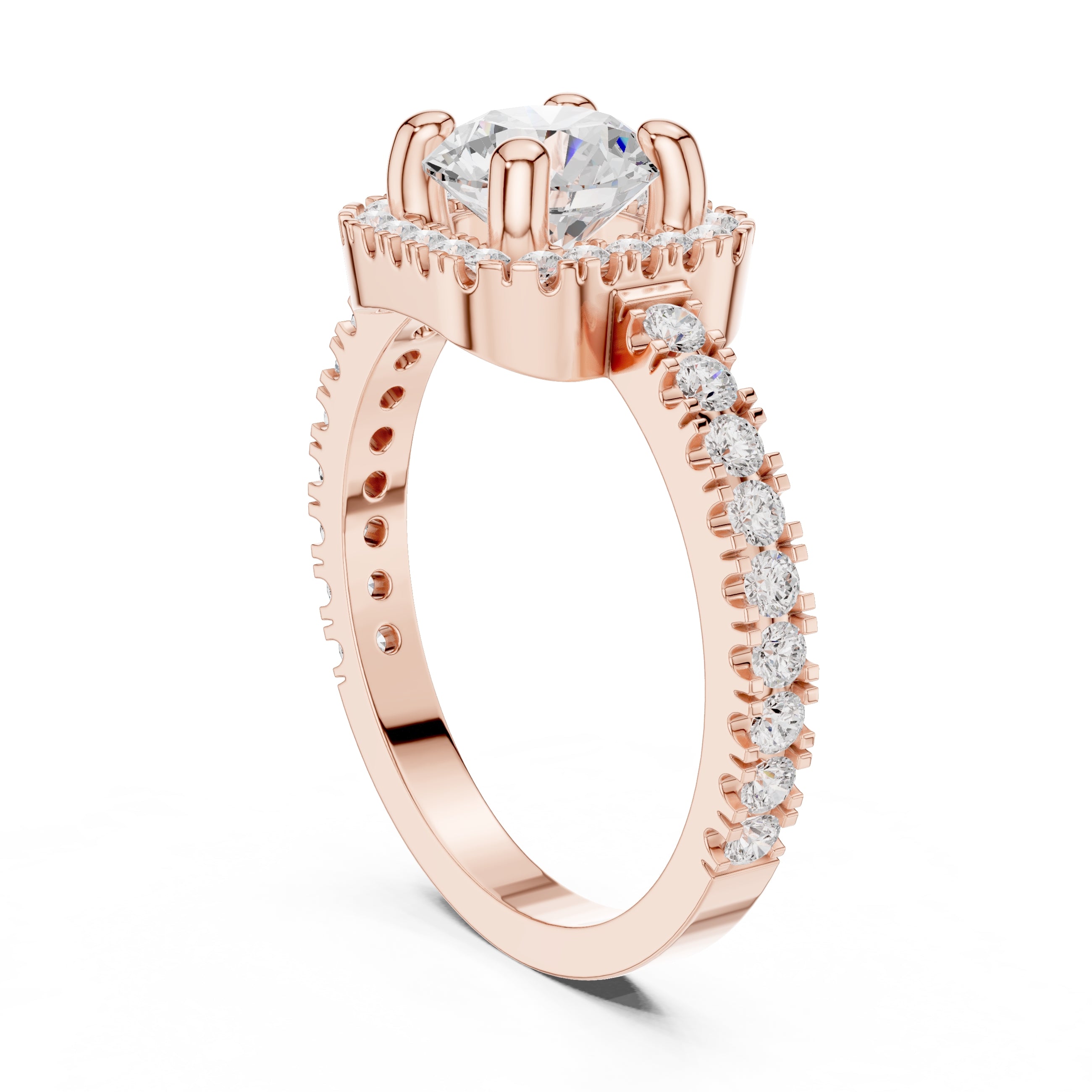 1.00 ct Round Stone Pave Engagement Ring 1ct Rose Gold