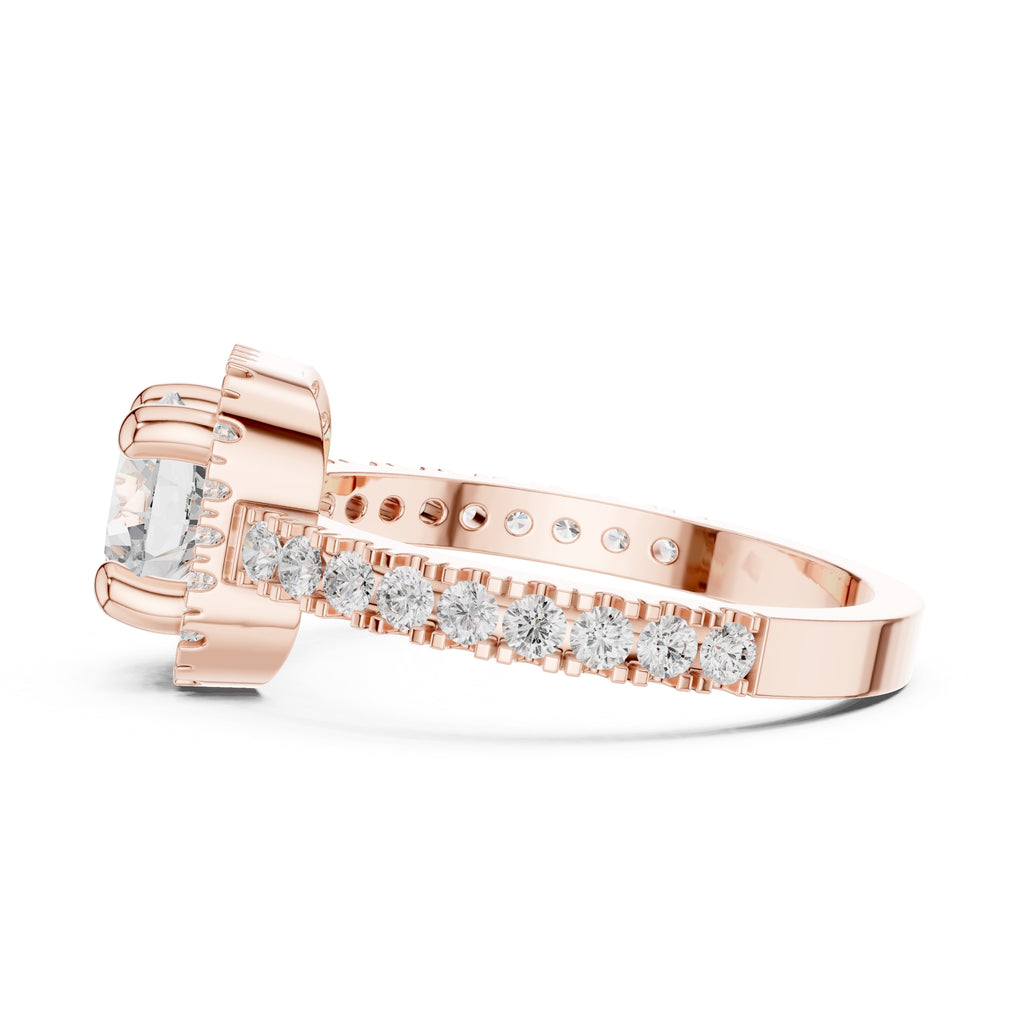 1.00 ct Round Stone Pave Engagement Ring 1ct Rose Gold