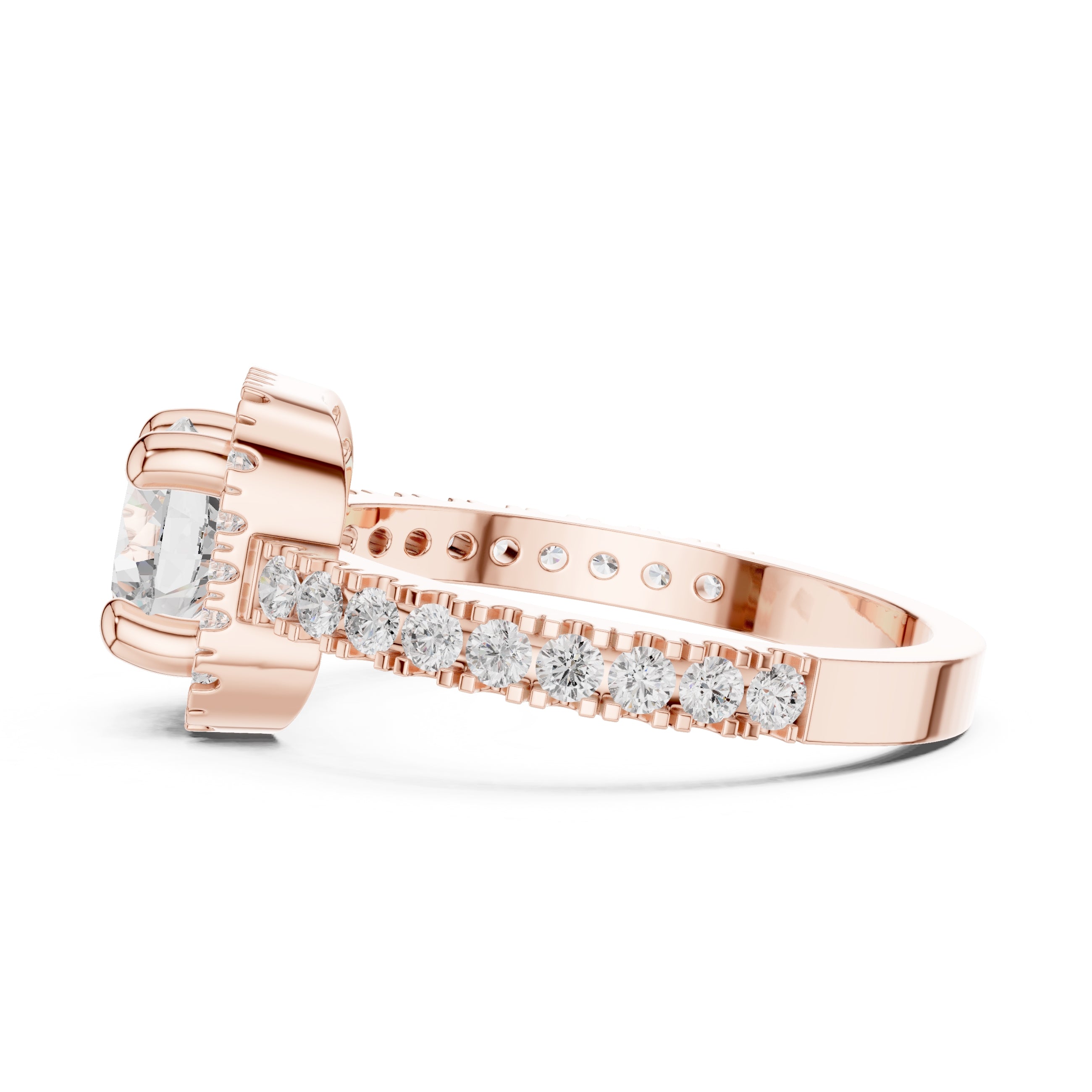 1.00 ct Round Stone Pave Engagement Ring 1ct Rose Gold