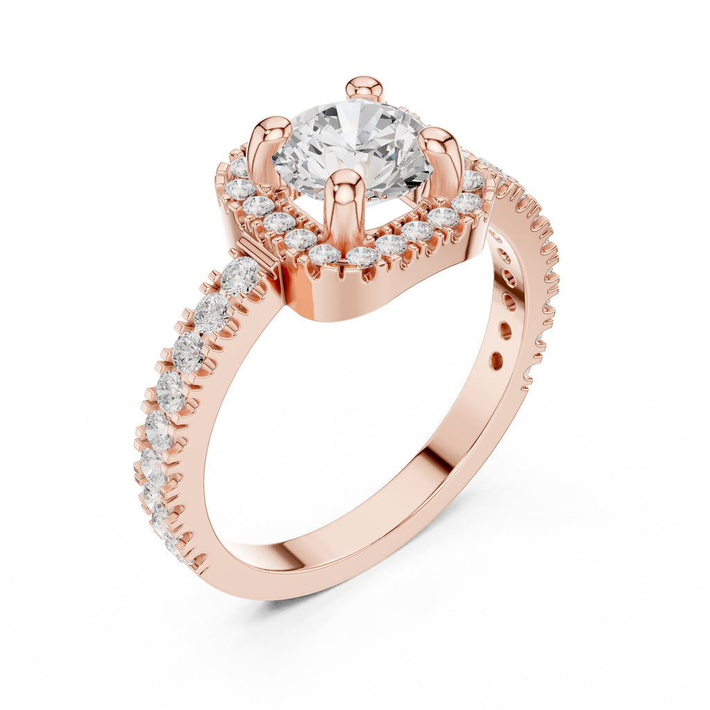 1.00 ct Round Stone Pave Engagement Ring 1ct Rose Gold