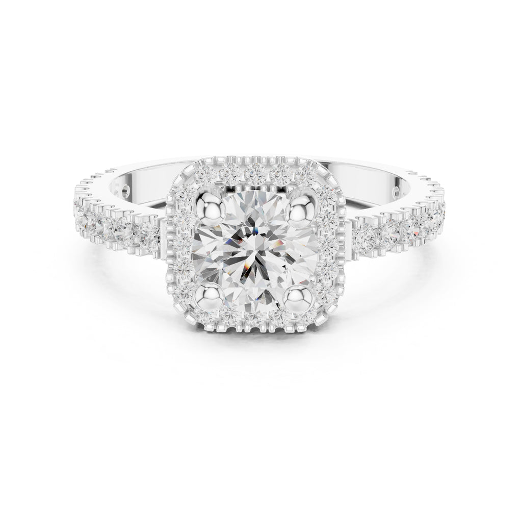 1.00 ct Round Stone Pave Engagement Ring 1ct White Gold