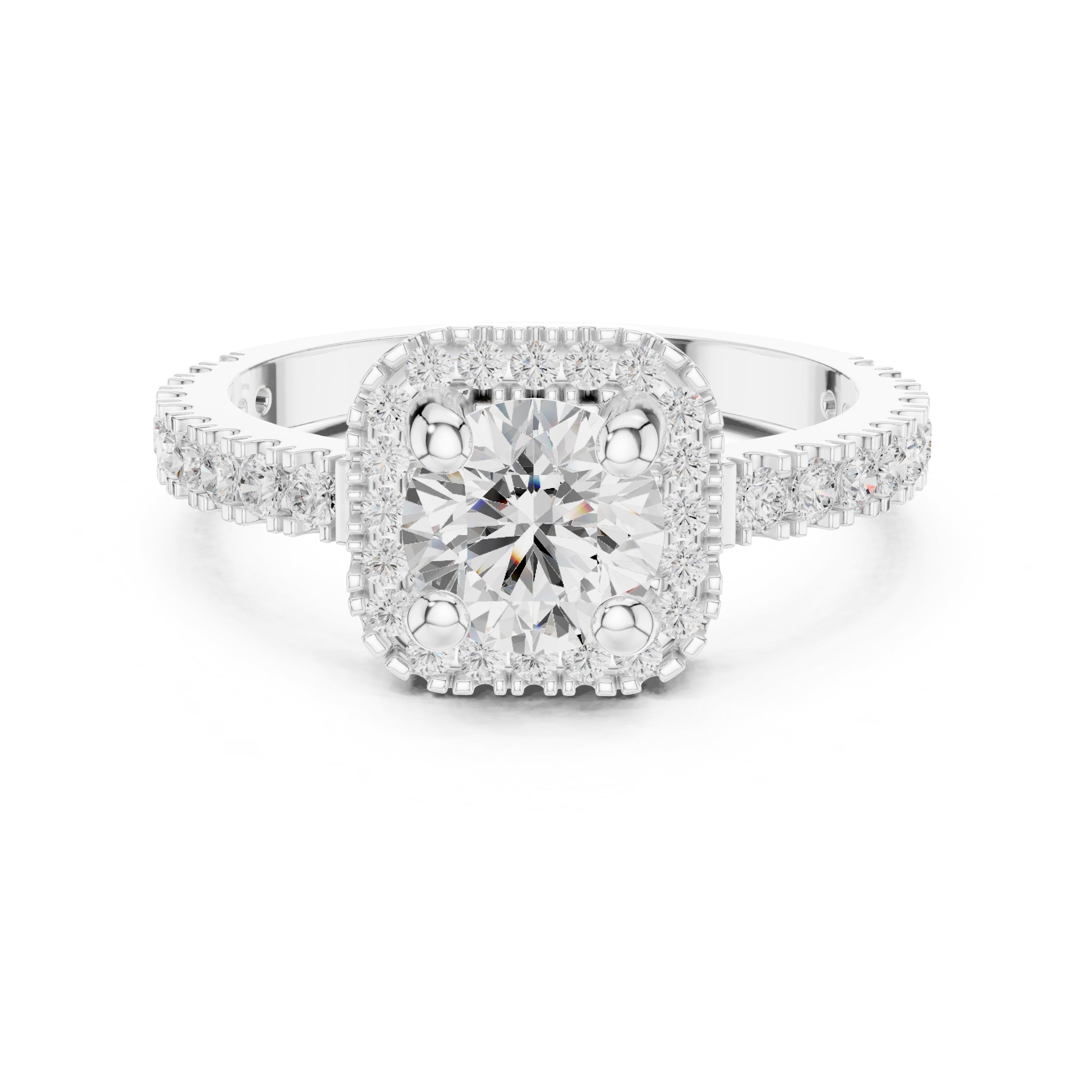 1.00 ct Round Stone Pave Engagement Ring 1ct White Gold