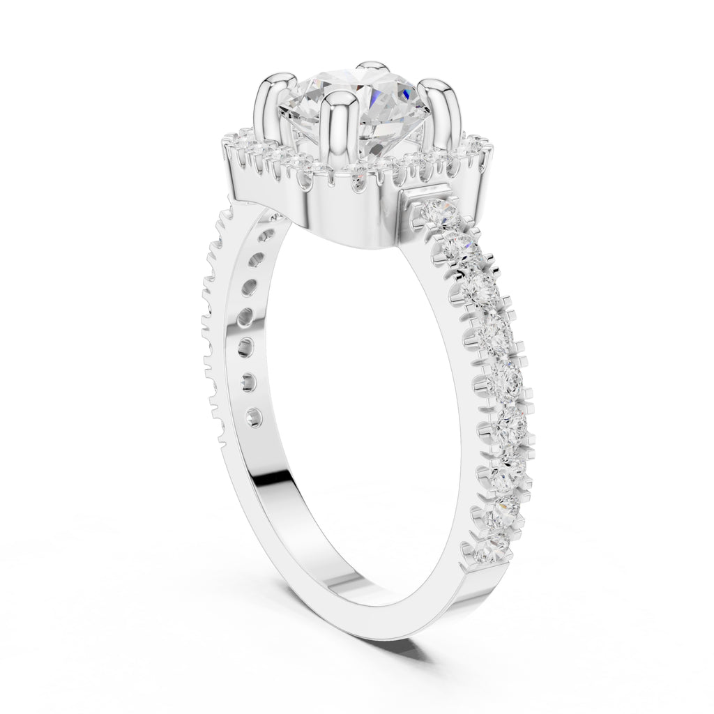 1.00 ct Round Stone Pave Engagement Ring 1ct White Gold