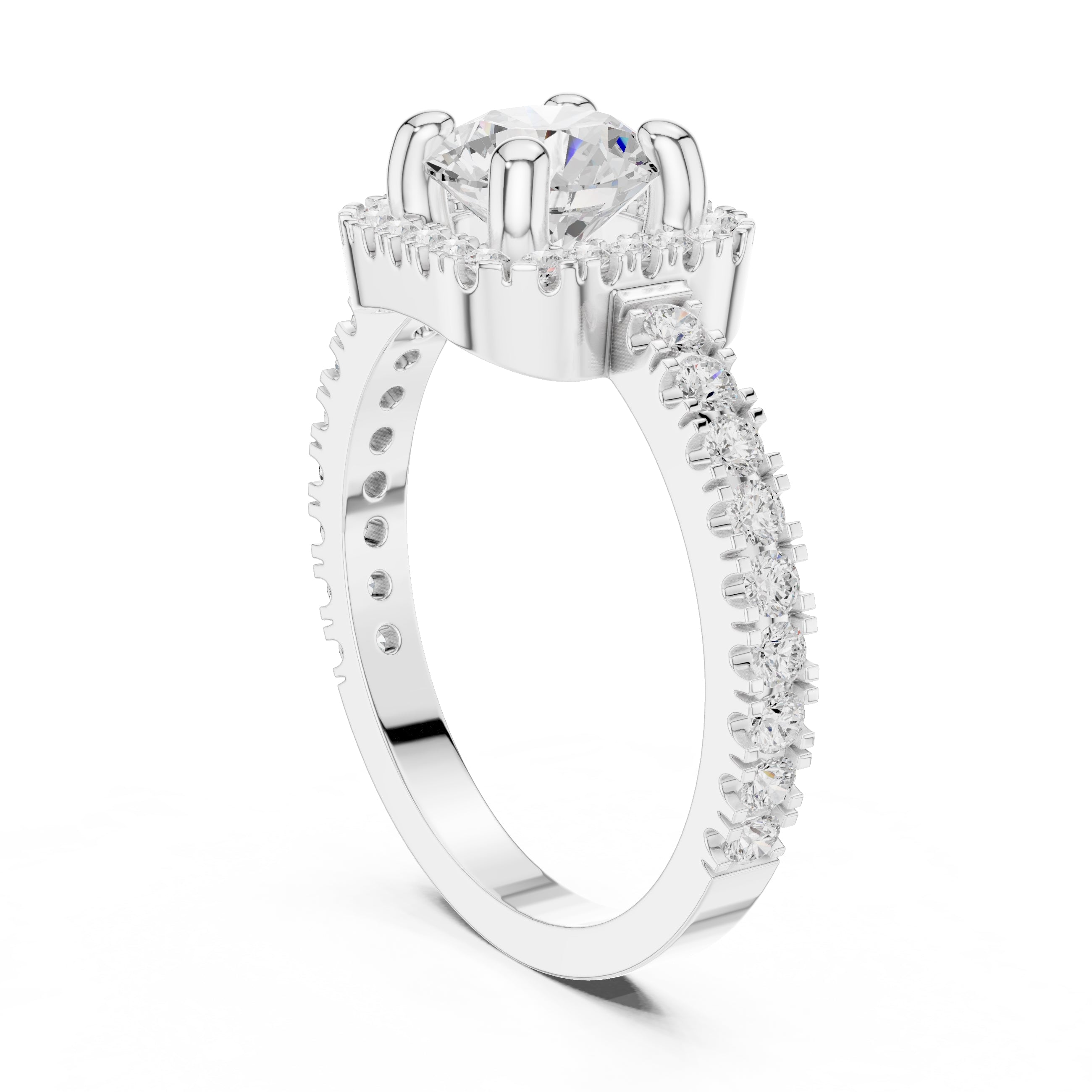 1.00 ct Round Stone Pave Engagement Ring 1ct White Gold