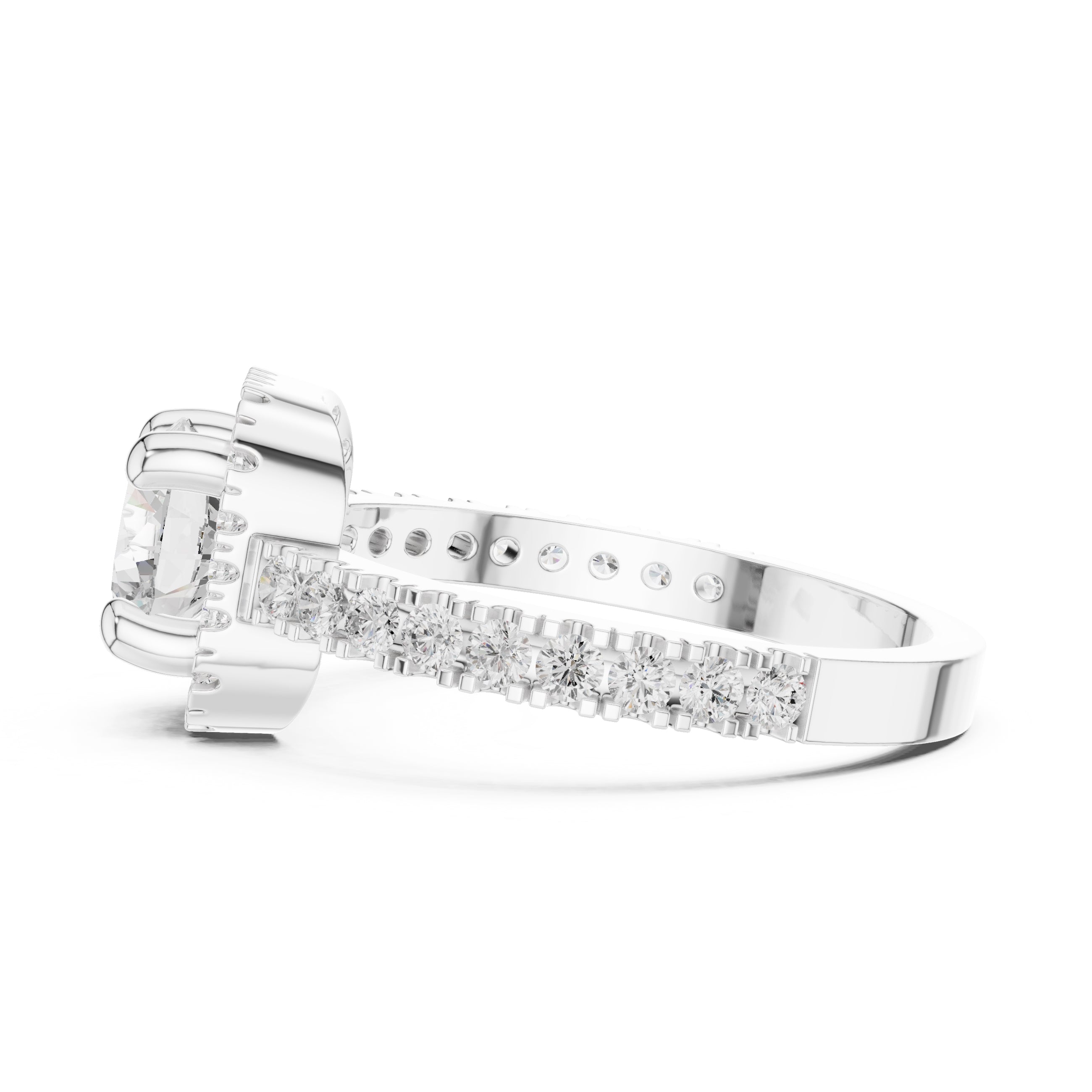 1.00 ct Round Stone Pave Engagement Ring 1ct White Gold
