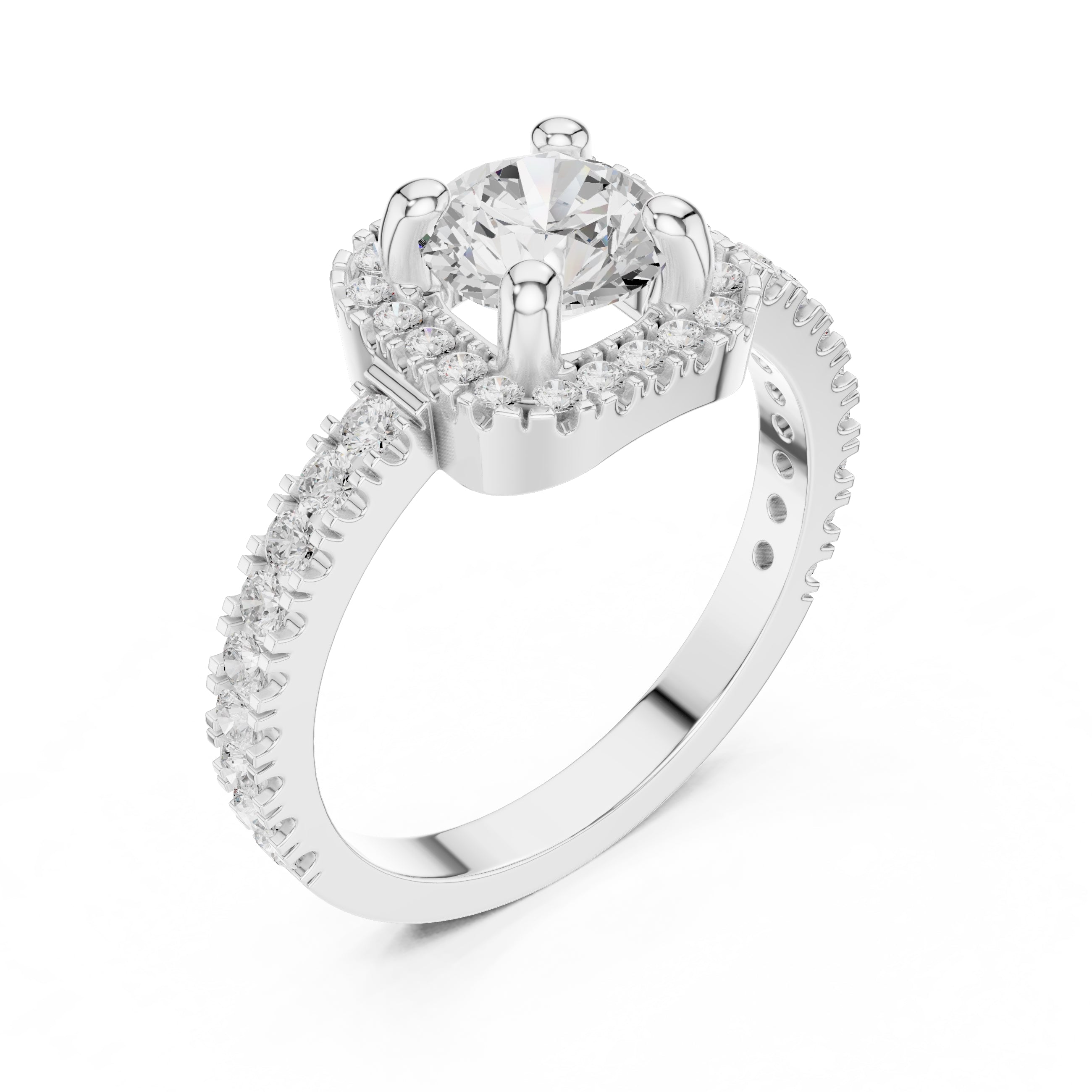1.00 ct Round Stone Pave Engagement Ring 1ct White Gold