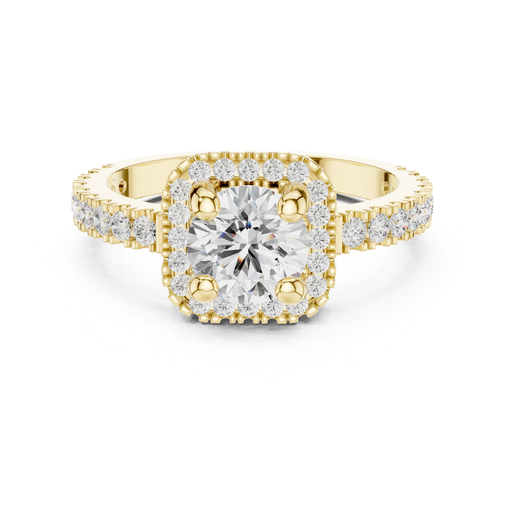 1.00 ct Round Stone Pave Engagement Ring 1ct Yellow Gold