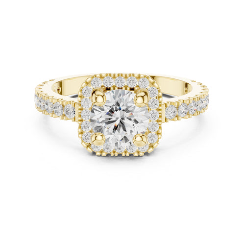 1.00 ct Round Stone Pave Engagement Ring 1ct Yellow Gold