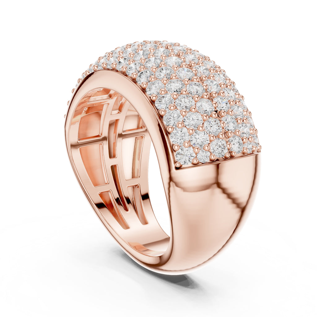 Wide Pave Dome Wedding Ring Rose Gold