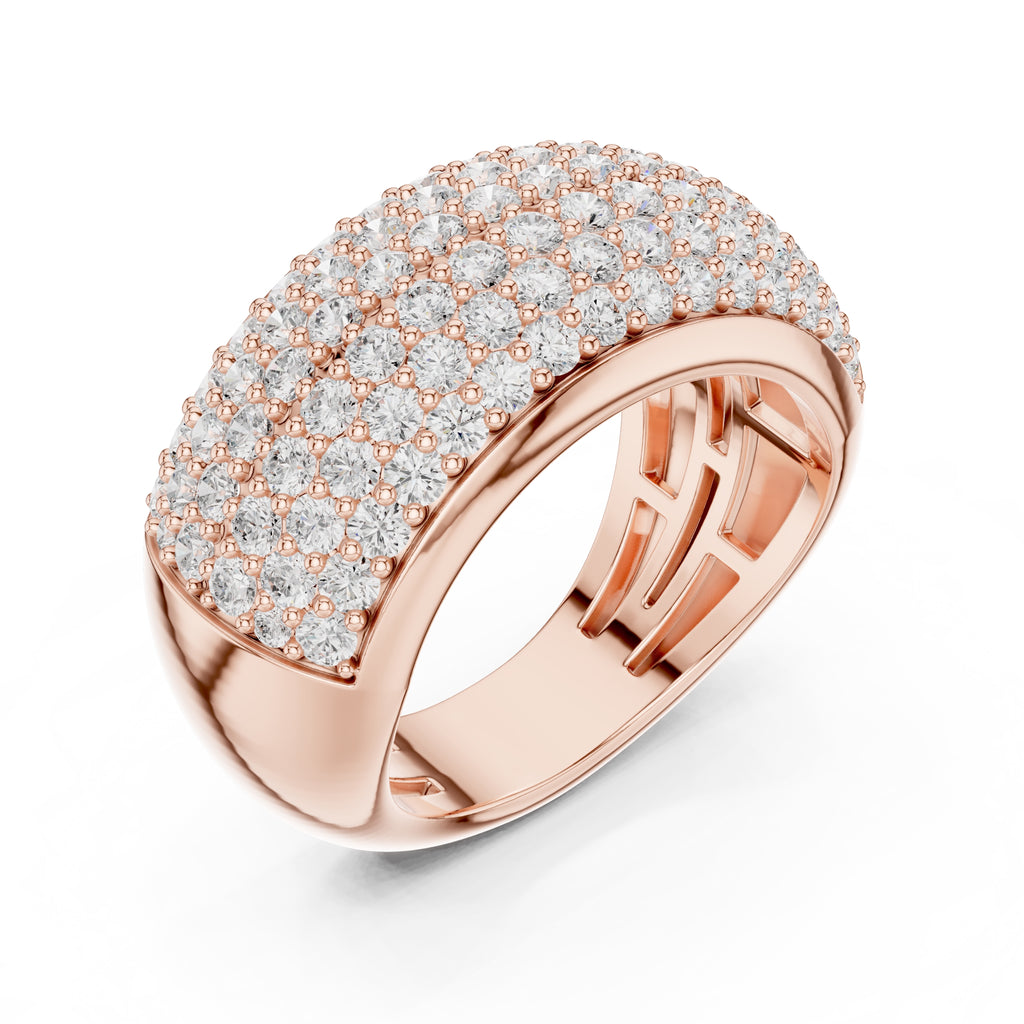Wide Pave Dome Wedding Ring Rose Gold