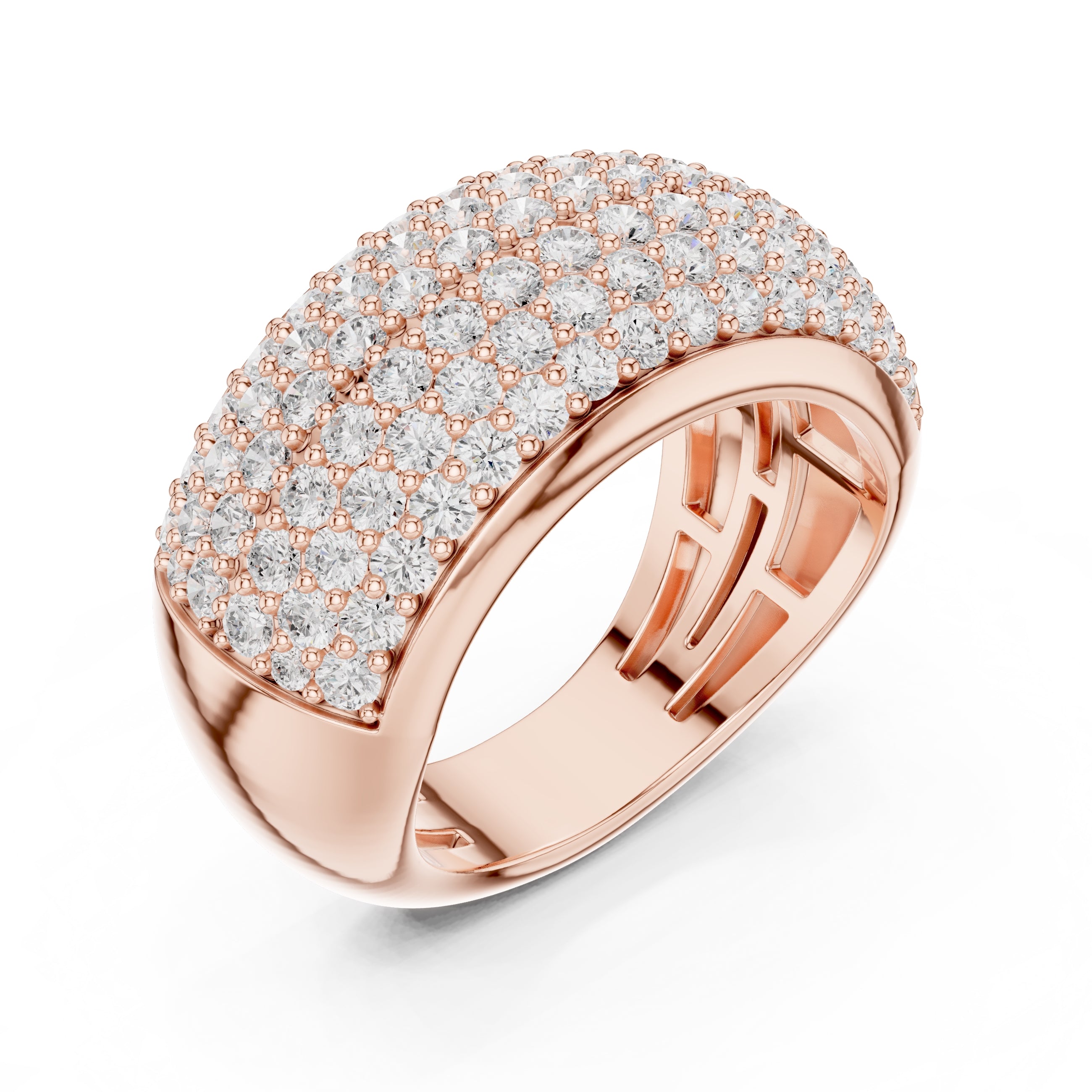 Wide Pave Dome Wedding Ring Rose Gold