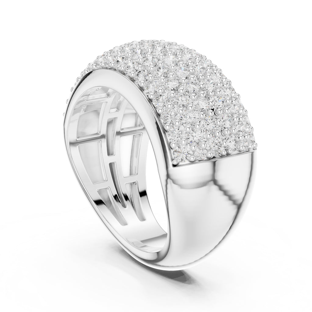 Wide Pave Dome Wedding Ring White Gold