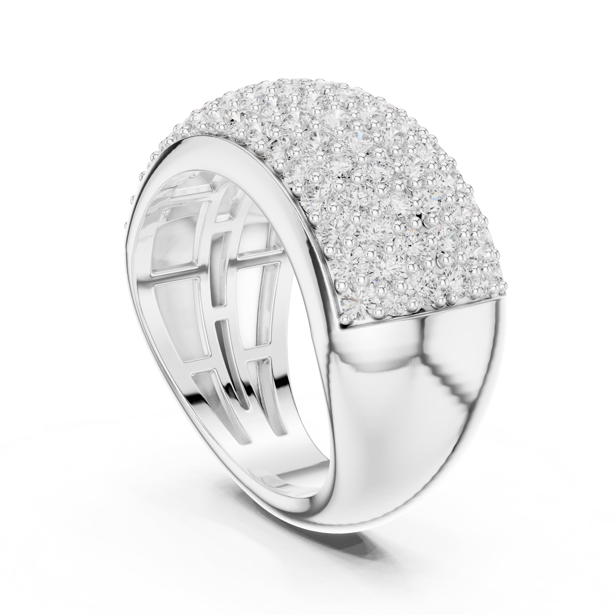 Wide Pave Dome Wedding Ring White Gold